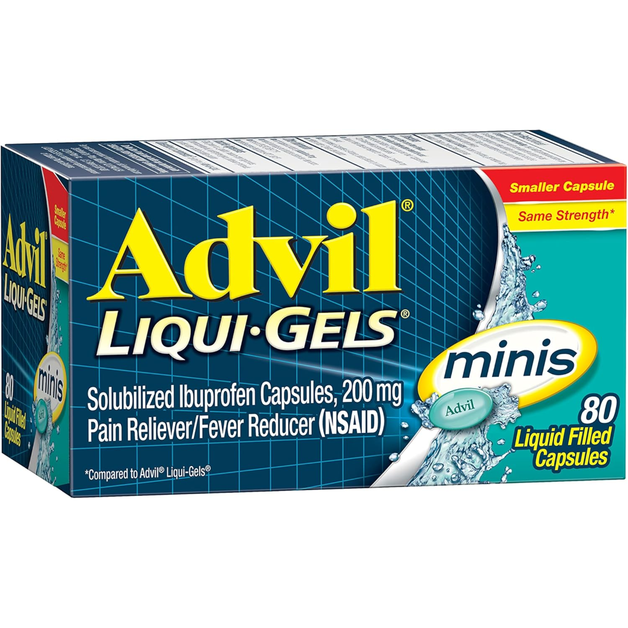 Advil, Liqui-Gels Minis Pain Reliever and Fever Reducer, Easy-to-Swallow Ibuprofen for Adult Pain Relief, 200 mg, 80 Liquid Filled Capsules
