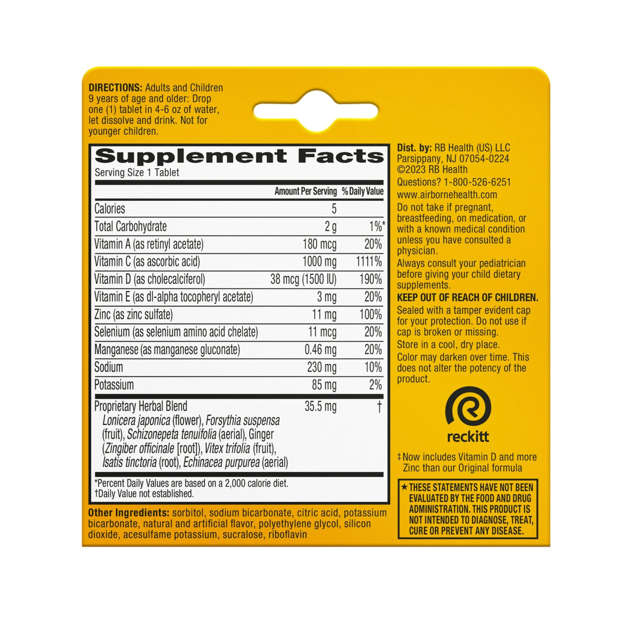Airborne, 1000mg Vitamin C Effervescent Tablets, Immune Support Multivitamin Supplement, Zesty Orange Flavor, 10 Ct