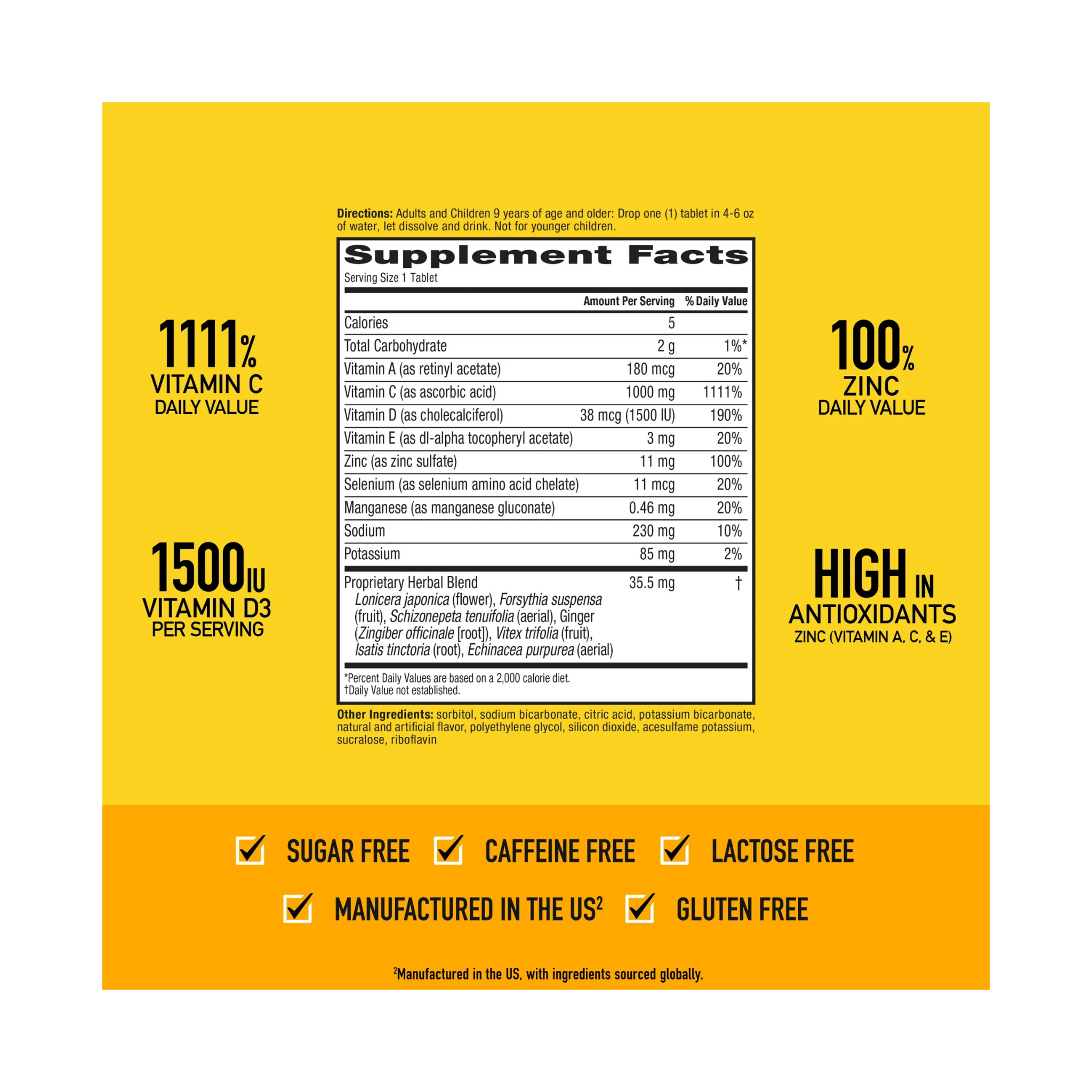 Airborne, 1000mg Vitamin C Effervescent Tablets, Immune Support Multivitamin Supplement, Zesty Orange Flavor, 10 Ct