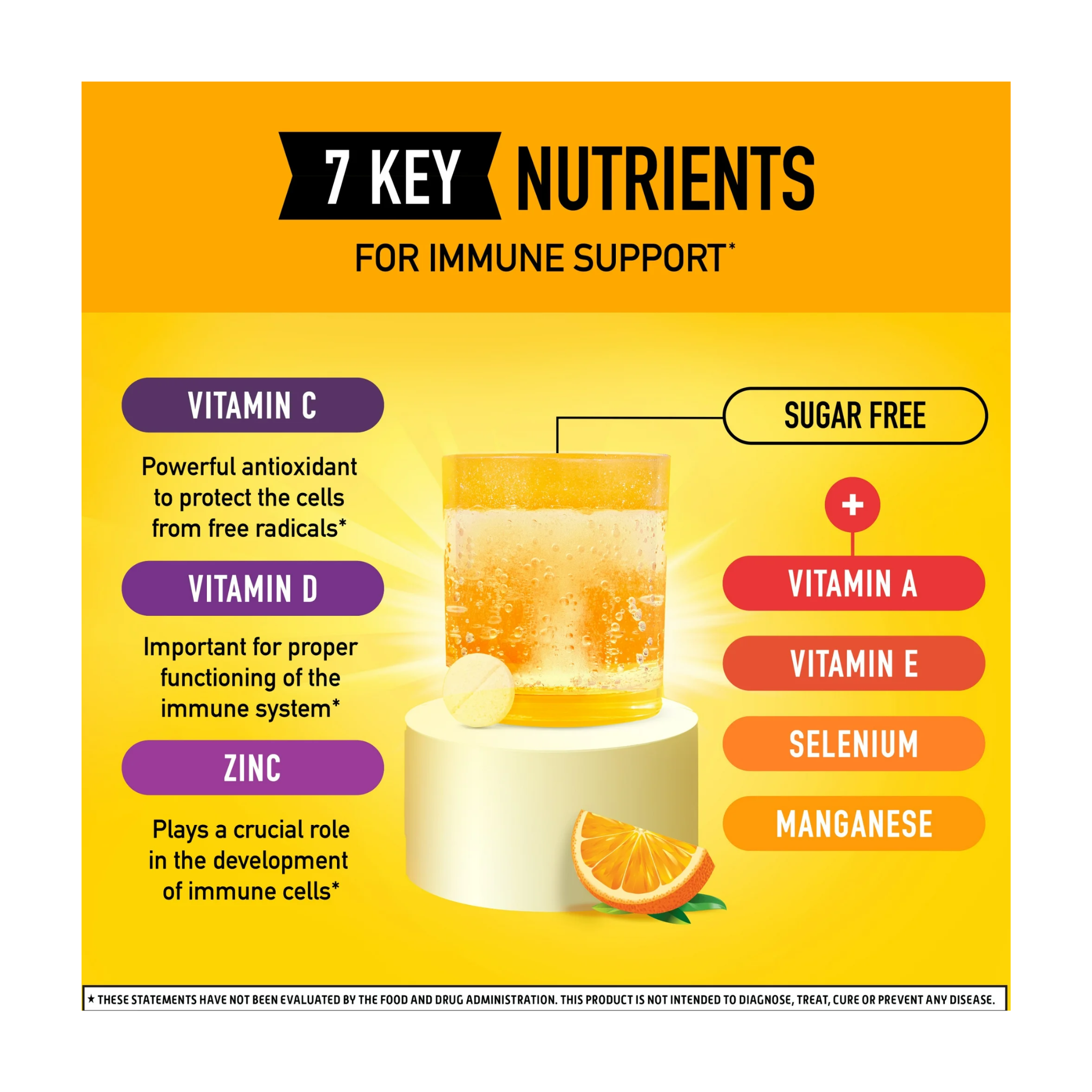 Airborne, 1000mg Vitamin C Effervescent Tablets, Immune Support Multivitamin Supplement, Zesty Orange Flavor, 10 Ct