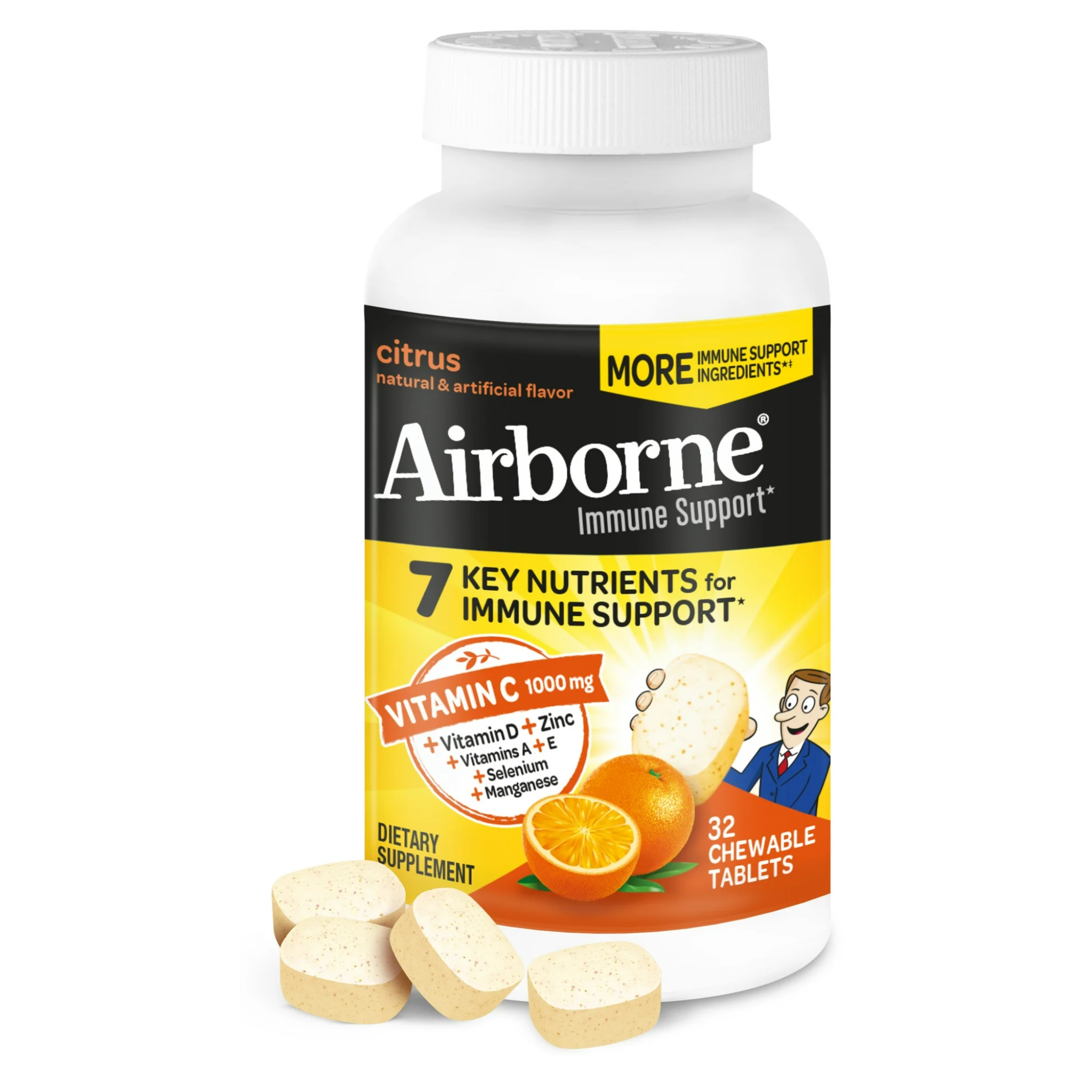 Airborne, 1000mg Vitamin C Effervescent Tablets, Immune Support Multivitamin Supplement, Citrus Flavor, 32 Ct