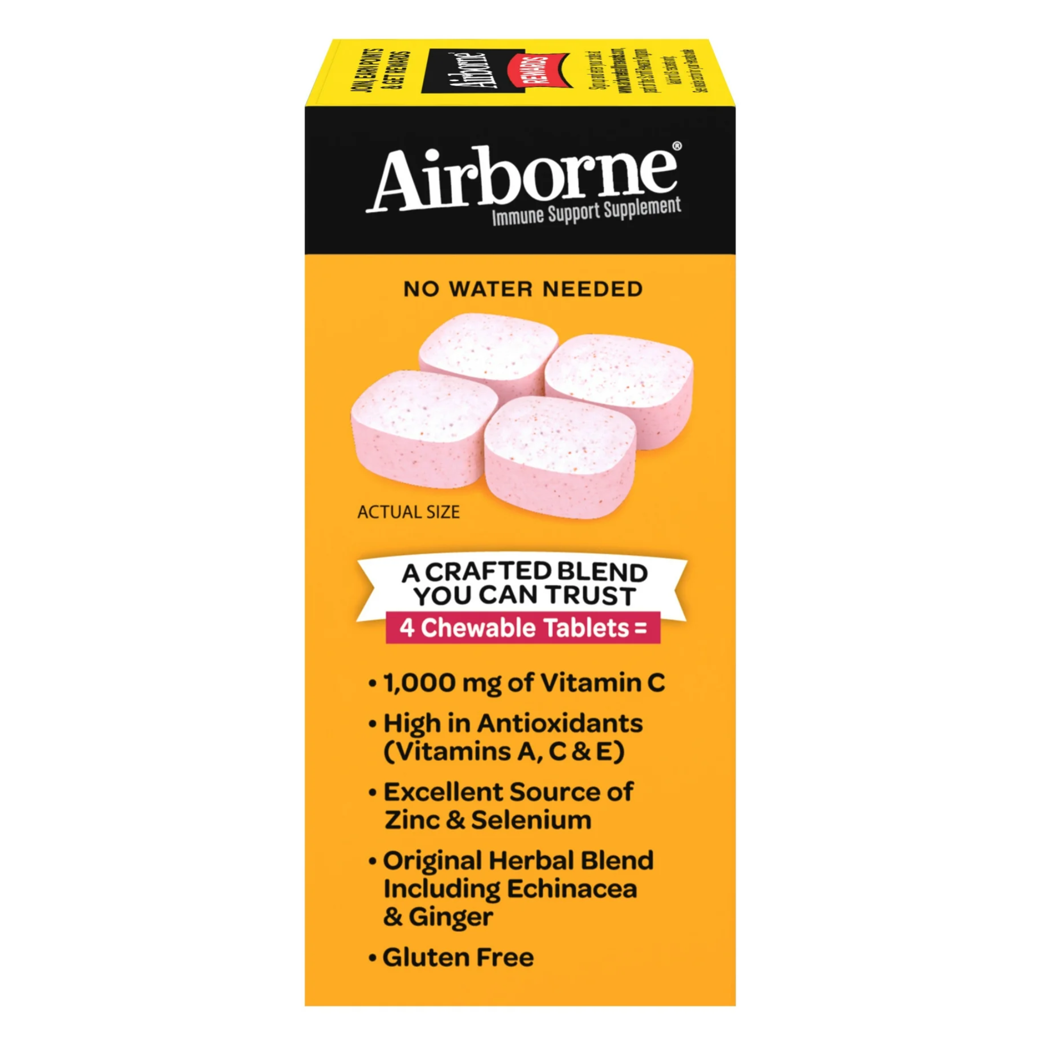 Airborne, 1000mg Vitamin C Chewable Tablets, Immune Support Multivitamin Supplement, Very Berry Flavor, 32 Ct