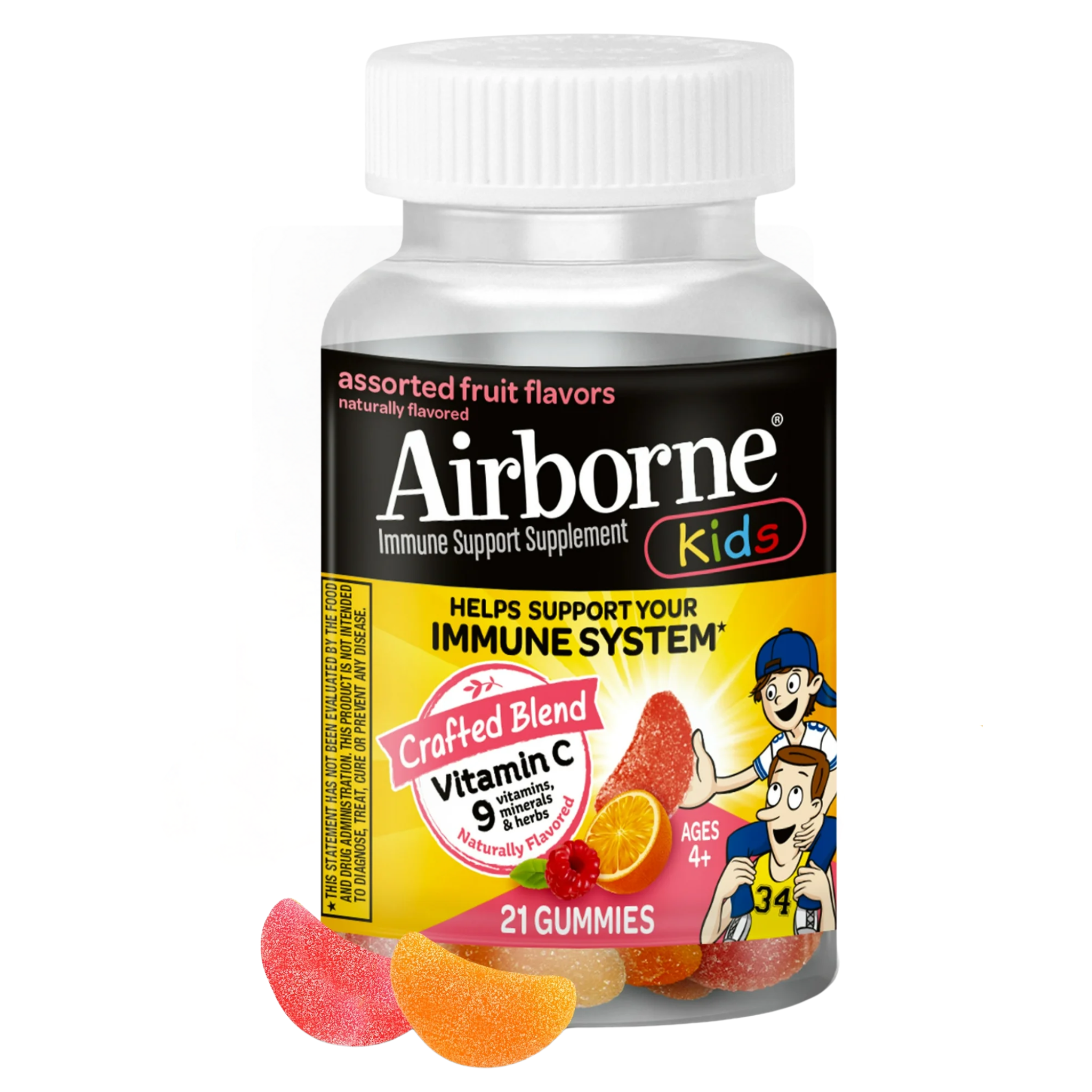 Airborne Kids, 500mg Vitamin C Gummies, Immune Support Multivitamin Supplement, Assorted Fruit Flavor, 21 Ct