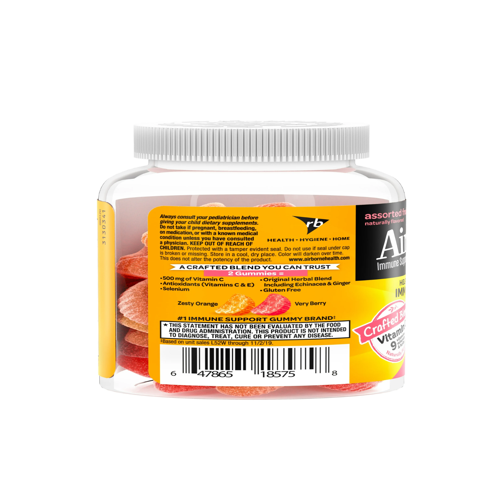 Airborne Kids, 500mg Vitamin C Gummies, Immune Support Multivitamin Supplement, Assorted Fruit Flavor, 21 Ct