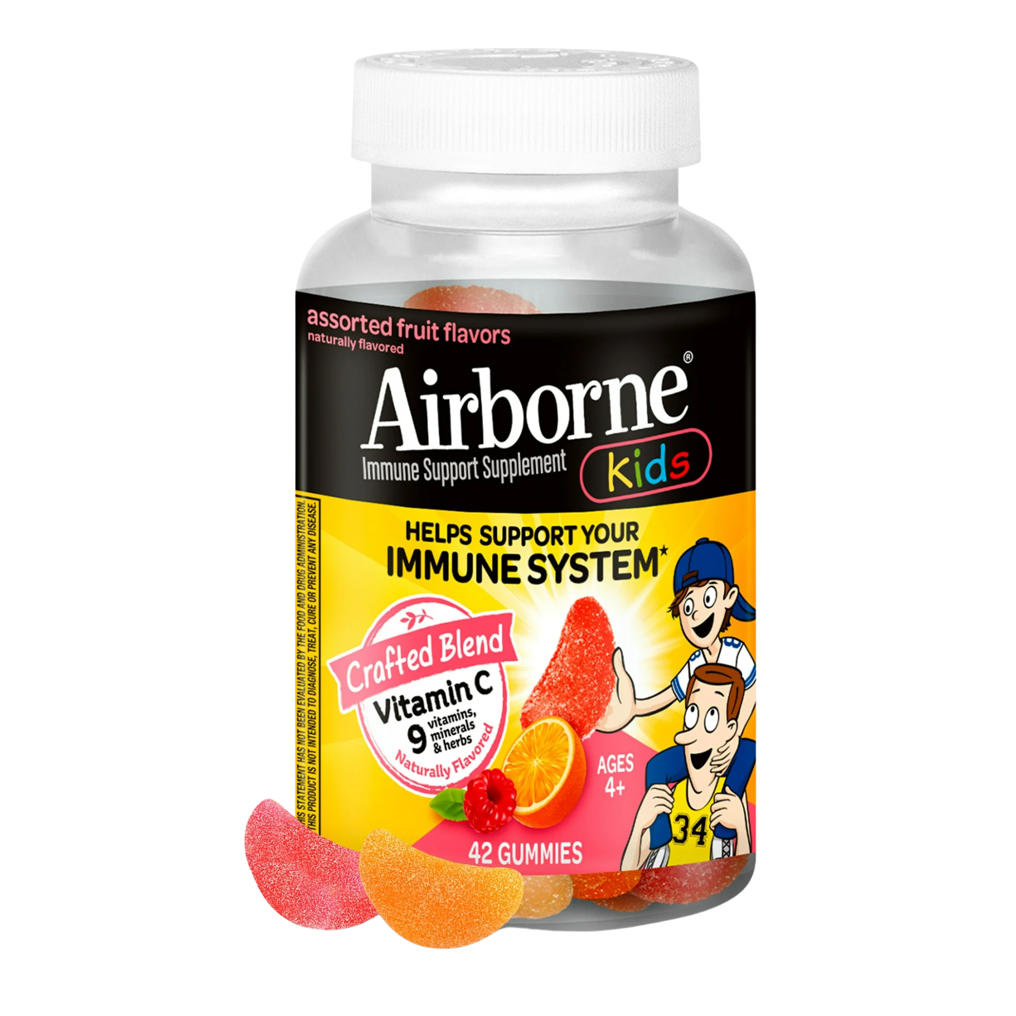 Airborne Kids, 500mg Vitamin C Gummies, Immune Support Multivitamin Supplement, Assorted Fruit Flavor, 42 Ct