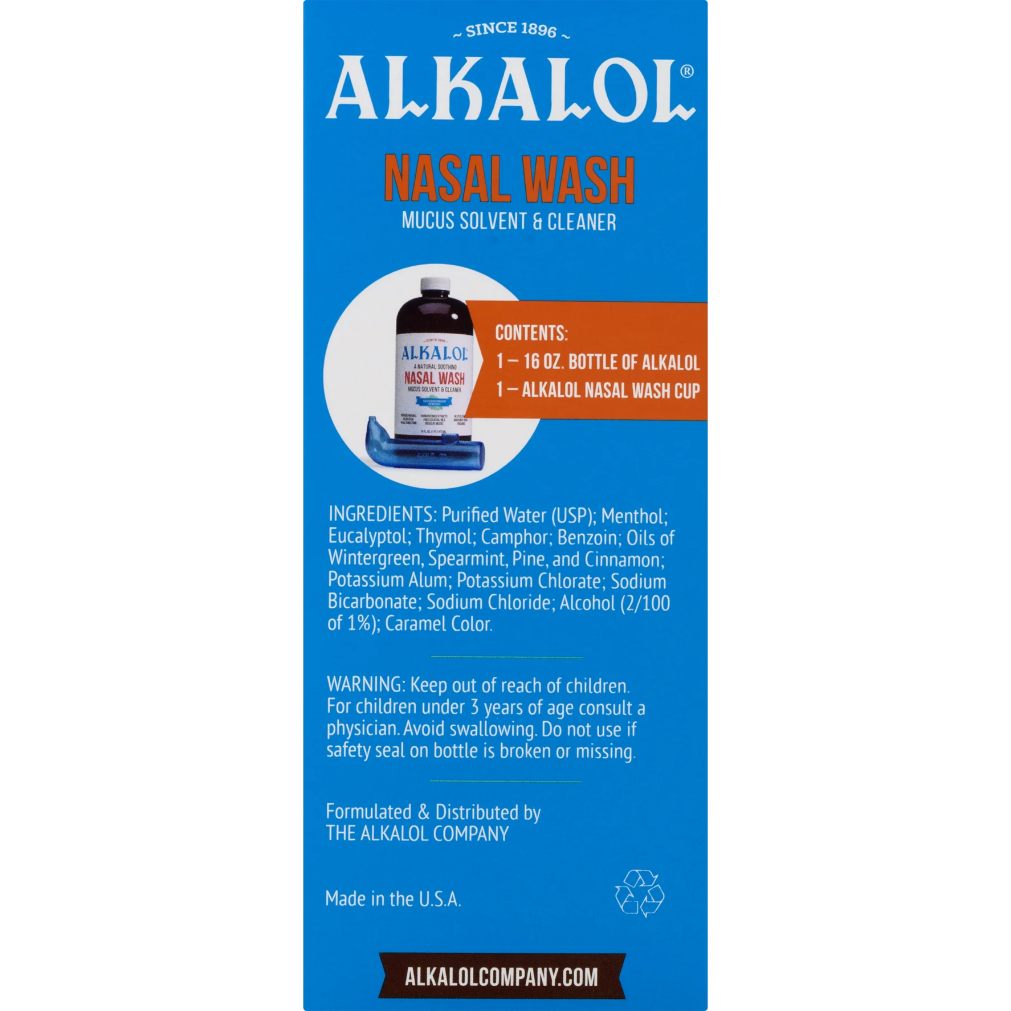 Alkalol Nasal Wash Kit - Mucus Solvent and Cleaner, 16 fl oz