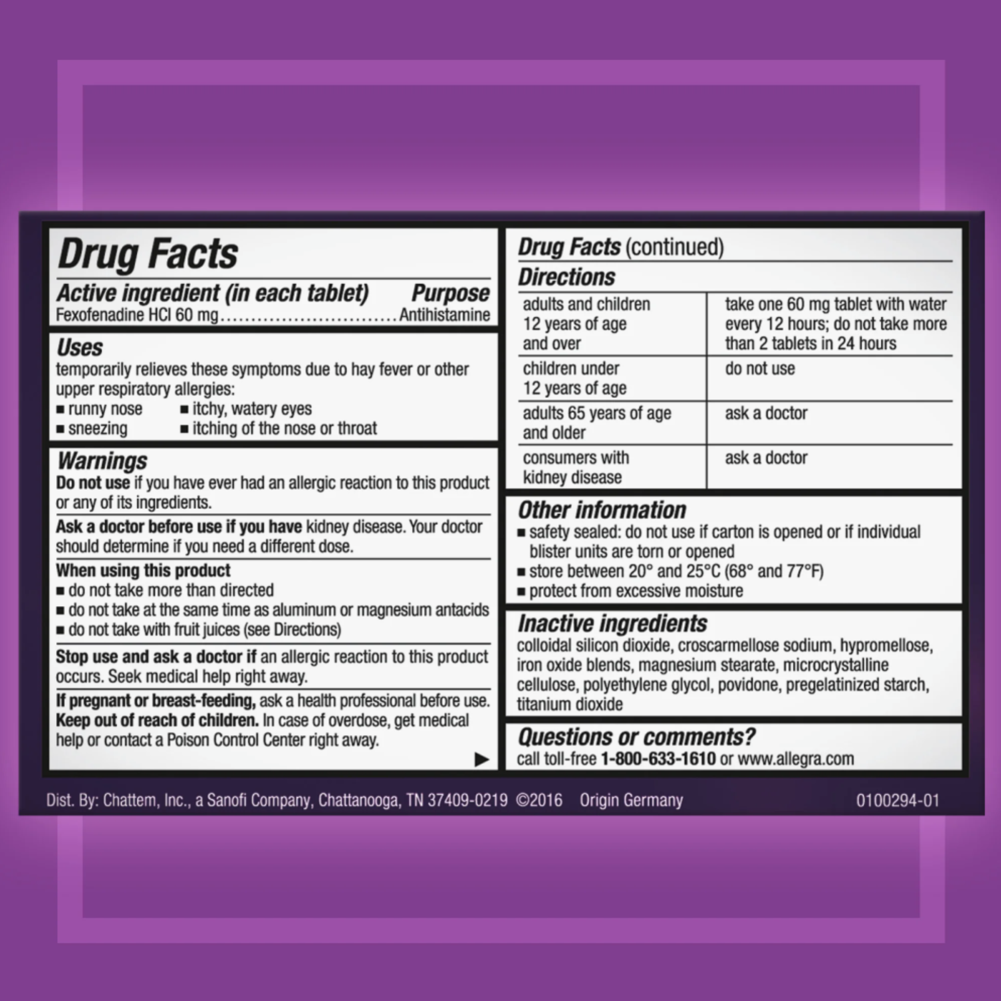 Allegra 12 Hour Non-Drowsy Antihistamine Allergy Relief Medicine, 60 mg Fexofenadine Tablets, 24 Ct