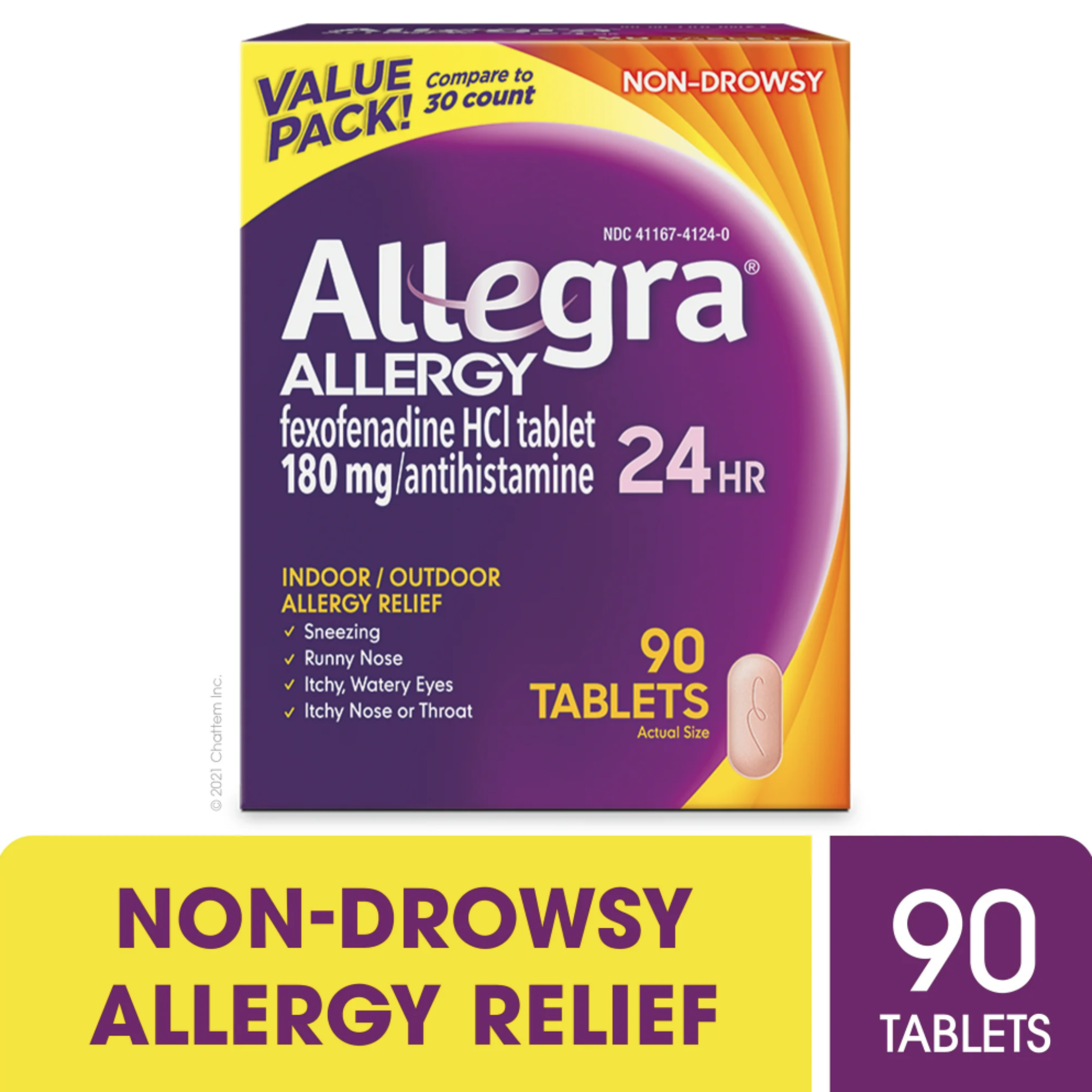 Allegra Allergy Relief Non-Drowsy Antihistamine 24-Hour Allergy Relief 180 mg 90 tablets