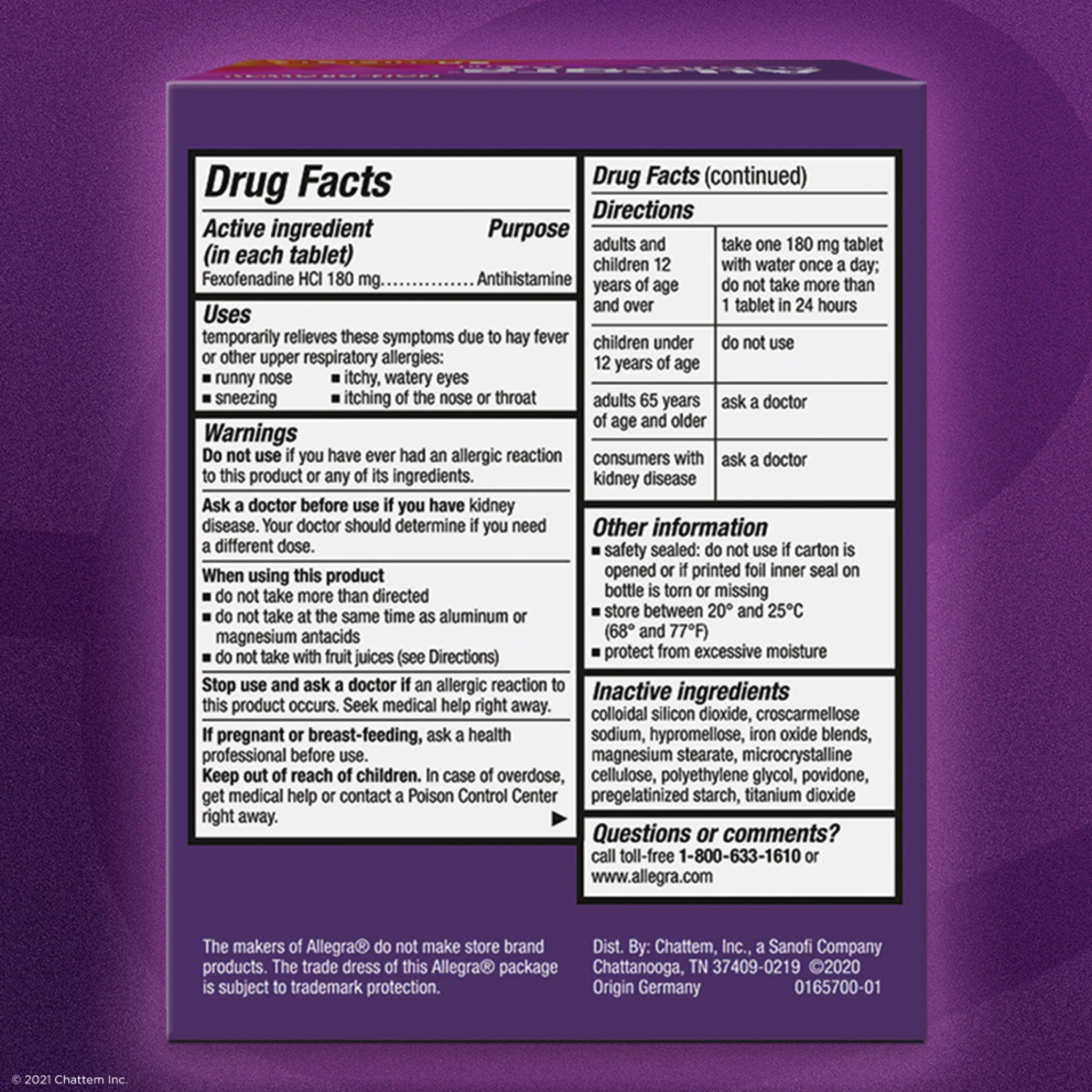 Allegra Allergy Relief Non-Drowsy Antihistamine 24-Hour Allergy Relief 180 mg 90 tablets