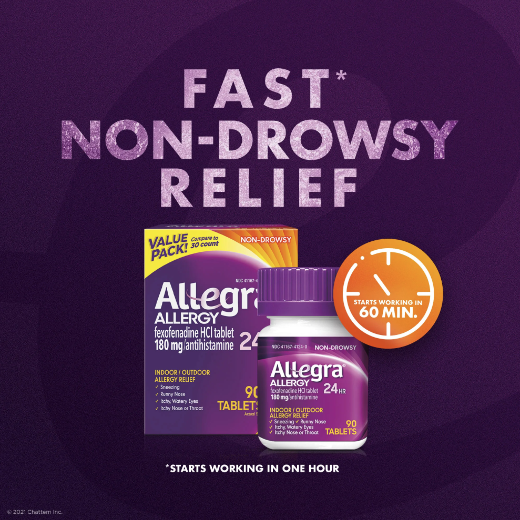 Allegra Allergy Relief Non-Drowsy Antihistamine 24-Hour Allergy Relief 180 mg 90 tablets