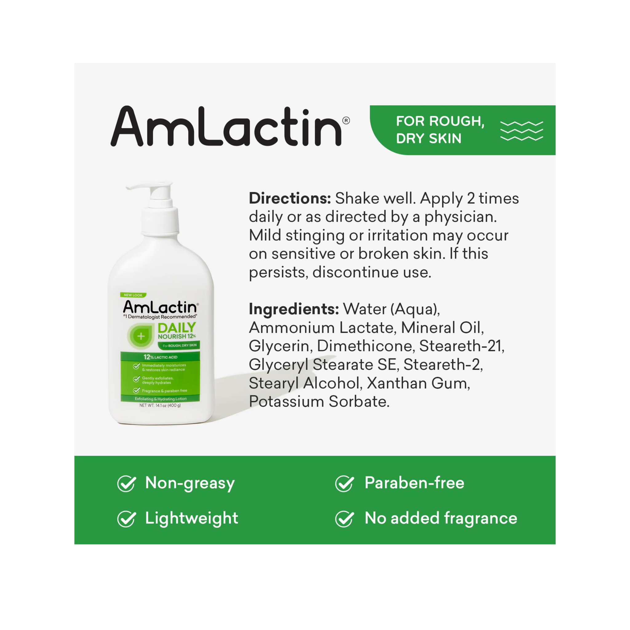 AmLactin®, Daily Nourish Body Lotion, 12% Lactic Acid for Dry Skin Relief, Exfoliating & Hydrating, 14.1 oz