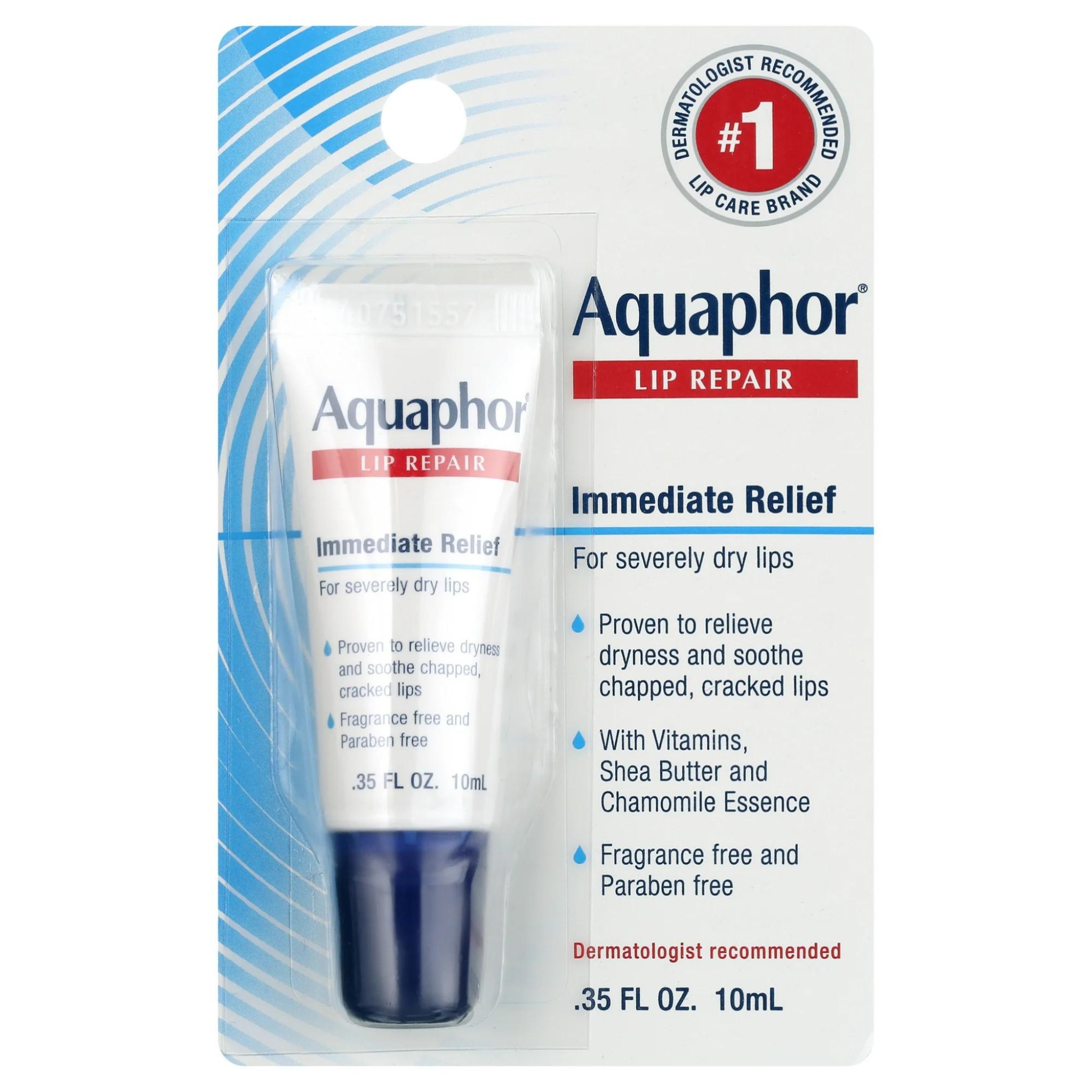 Aquaphor Lip Repair Ointment, Long-lasting Moisture to Soothe Dry Chapped Lips, .35 fl. oz. Tube