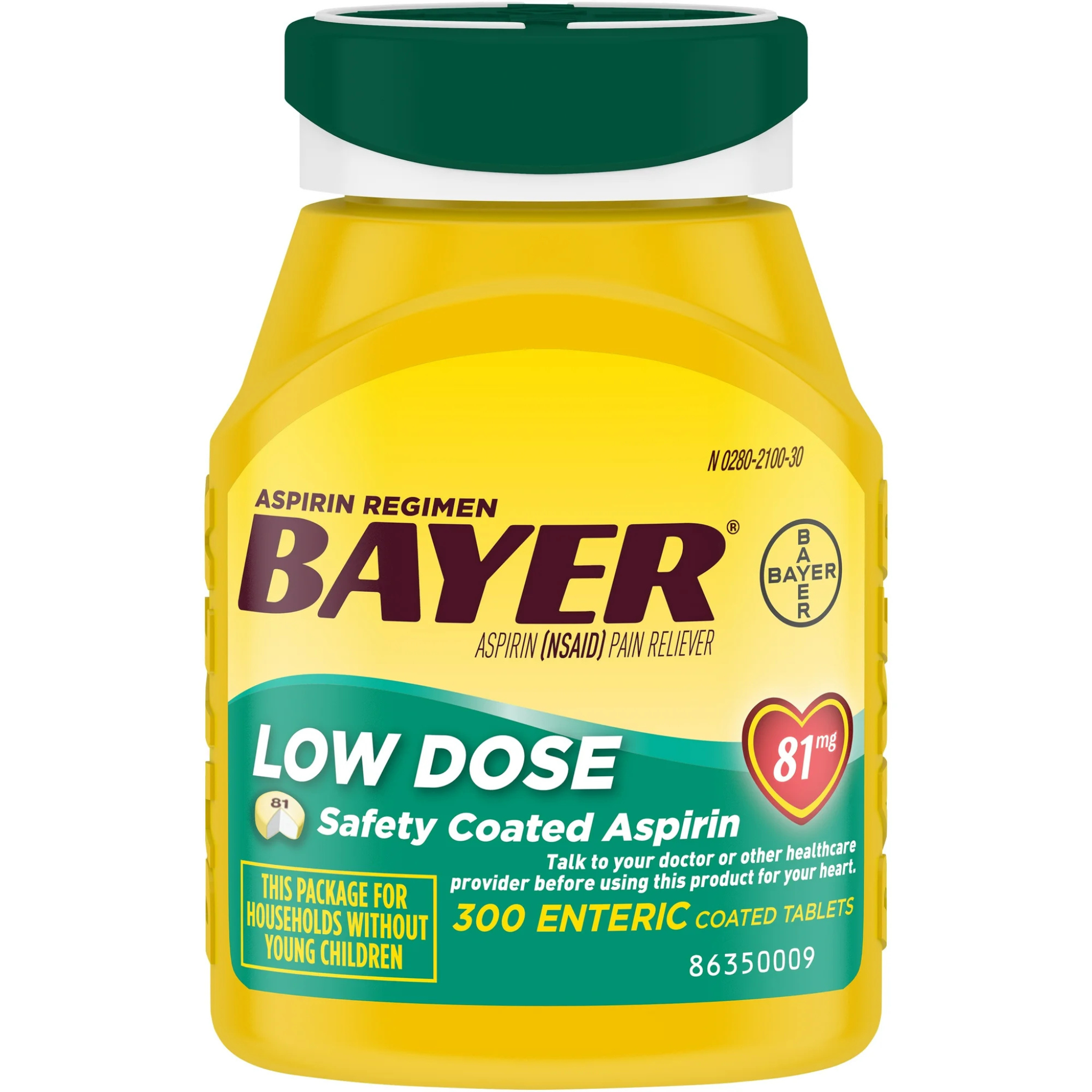 Aspirin Regimen Bayer Low Dose Pain Reliever Enteric Coated Tablets, 81mg, 300 Ct