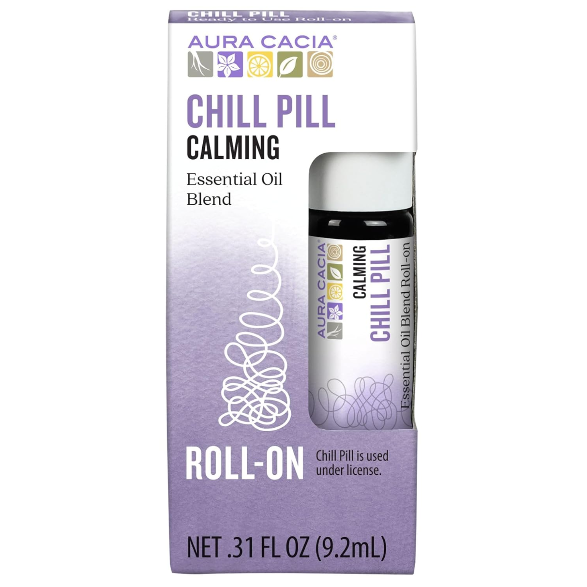 Aura Cacia, Relaxing Chill Pill Roll-On, Essential Oil Blend for Aromatherapy and On-the-Go Relaxation, Glass Bottle, 0.31 Oz (Pack of 4)