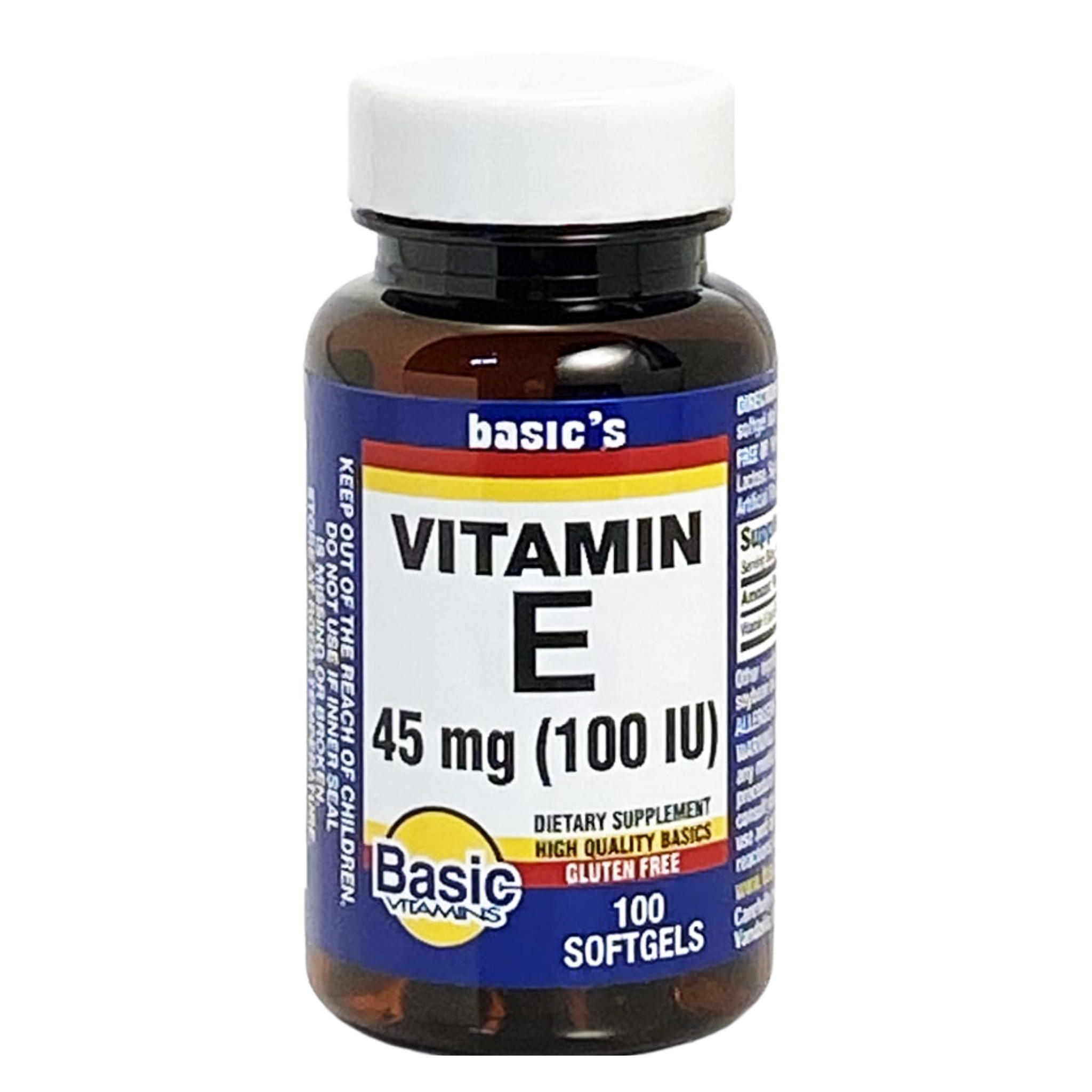 Basic's Vitamins, Vitamin E 100 IU Softgels, Antioxidant Support Supplement, 100 Ct