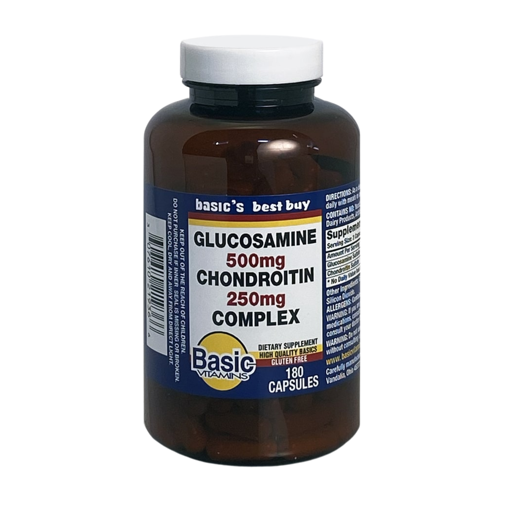 Basic Vitamins, Glucosamine 500mg Chondroitin 250mg, Joint Health Support, 180 Capsules