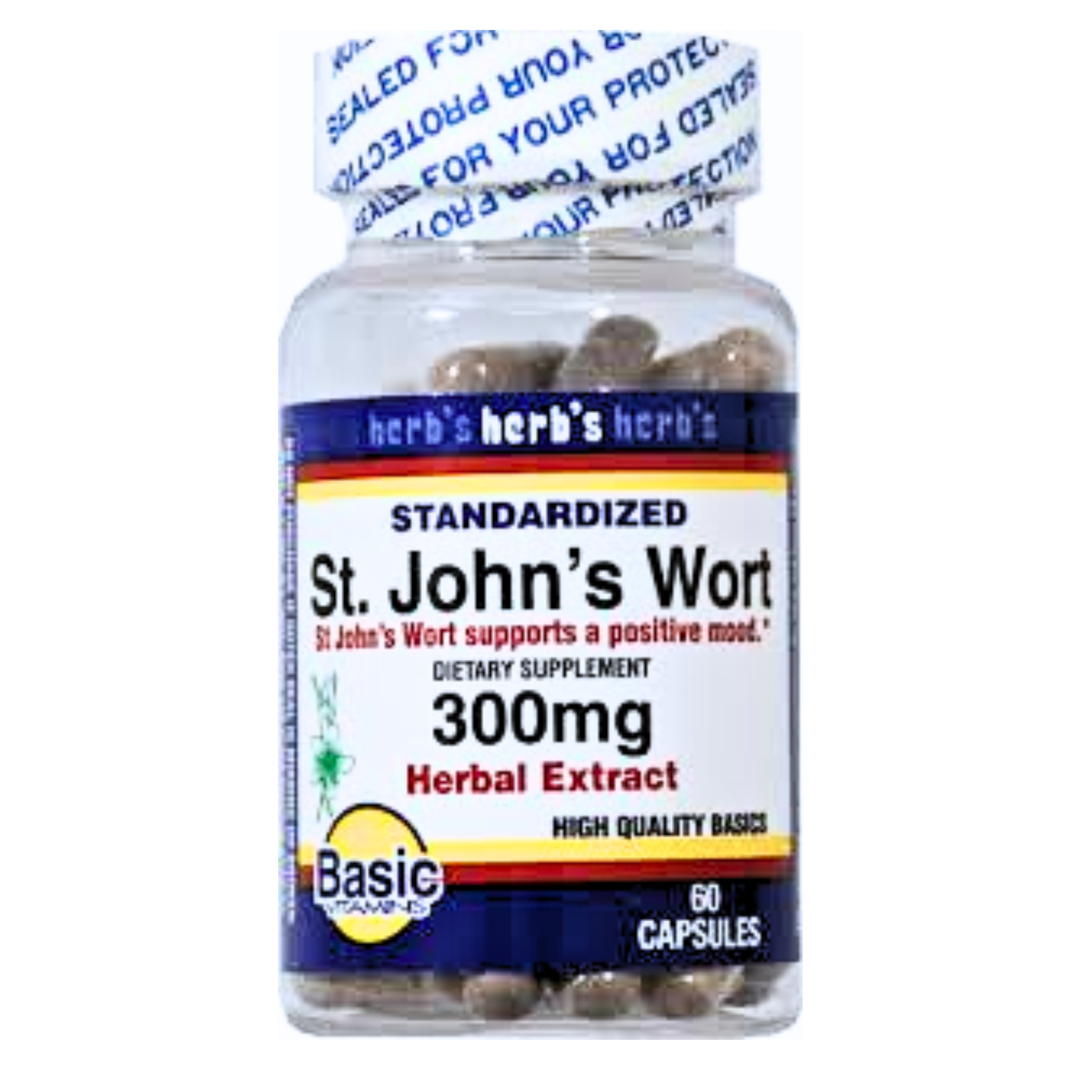 Basic's Vitamins, St. John’s Wort 300mg Capsules, Herbal Mood Support Supplement, 60 Ct
