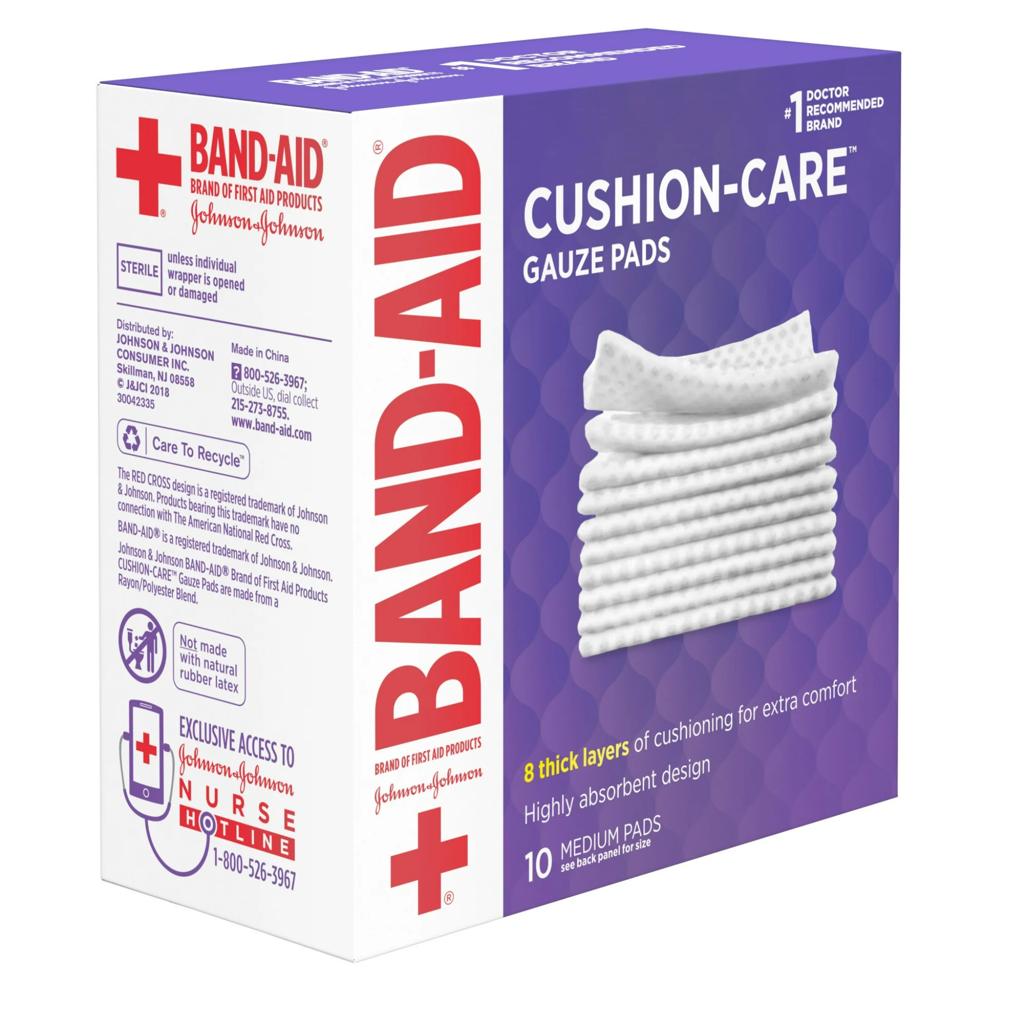 Band-Aid Brand Cushion Care Gauze Pads, Medium, 3 in x 3 in, 10 Ct