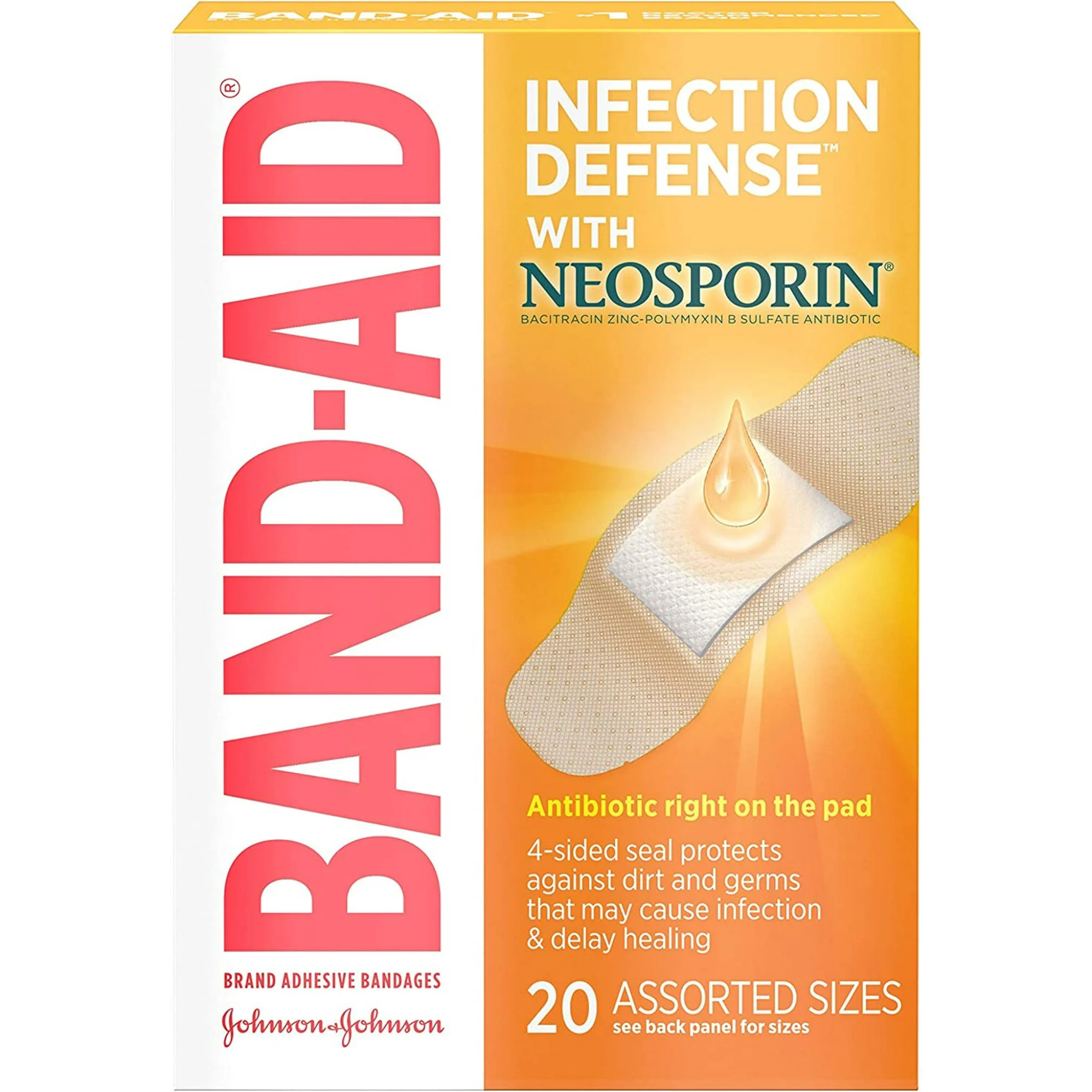 Band-Aid Plus Antibiotic Adhesive Bandages, Assorted Sizes - 20 Each