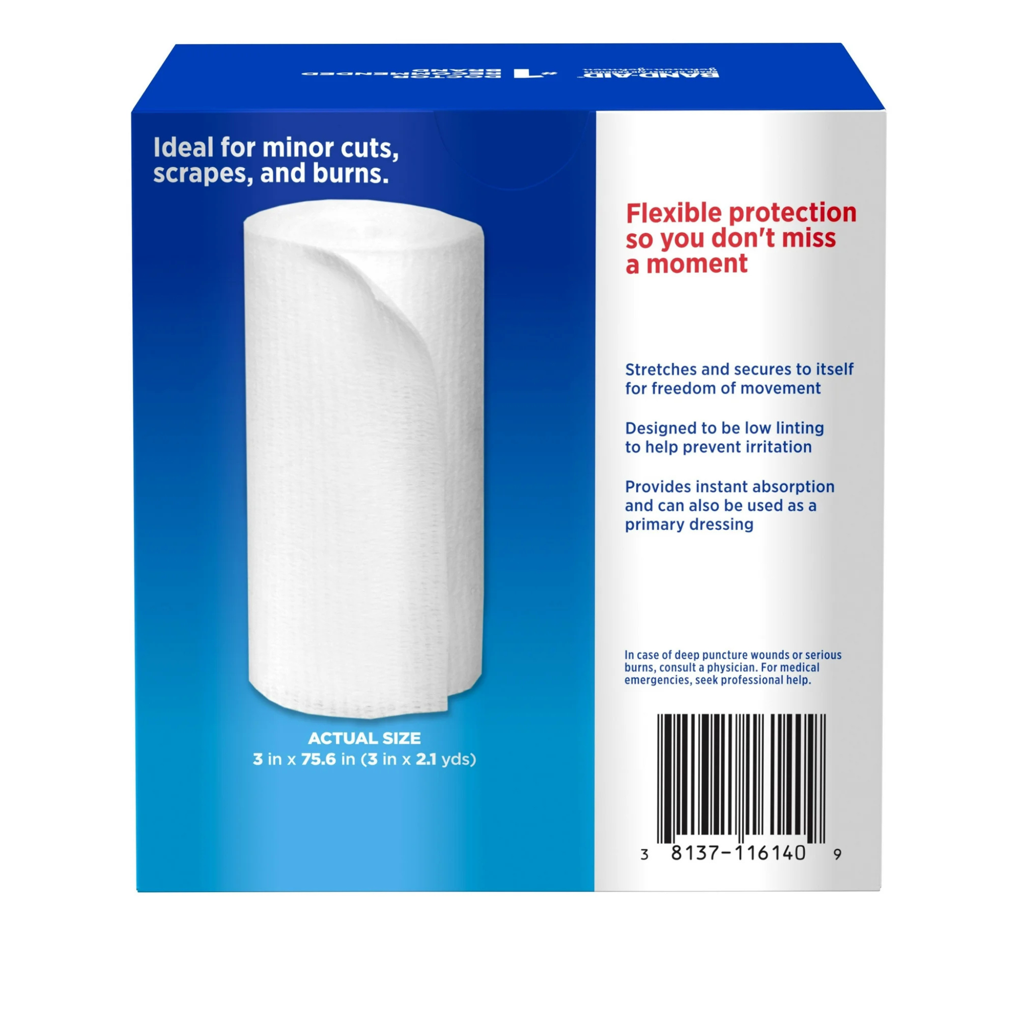 Band Aid Brand Flexible Rolled Medical Gauze, 3 in x 2.1 yd, 5 ct - Pharmaful