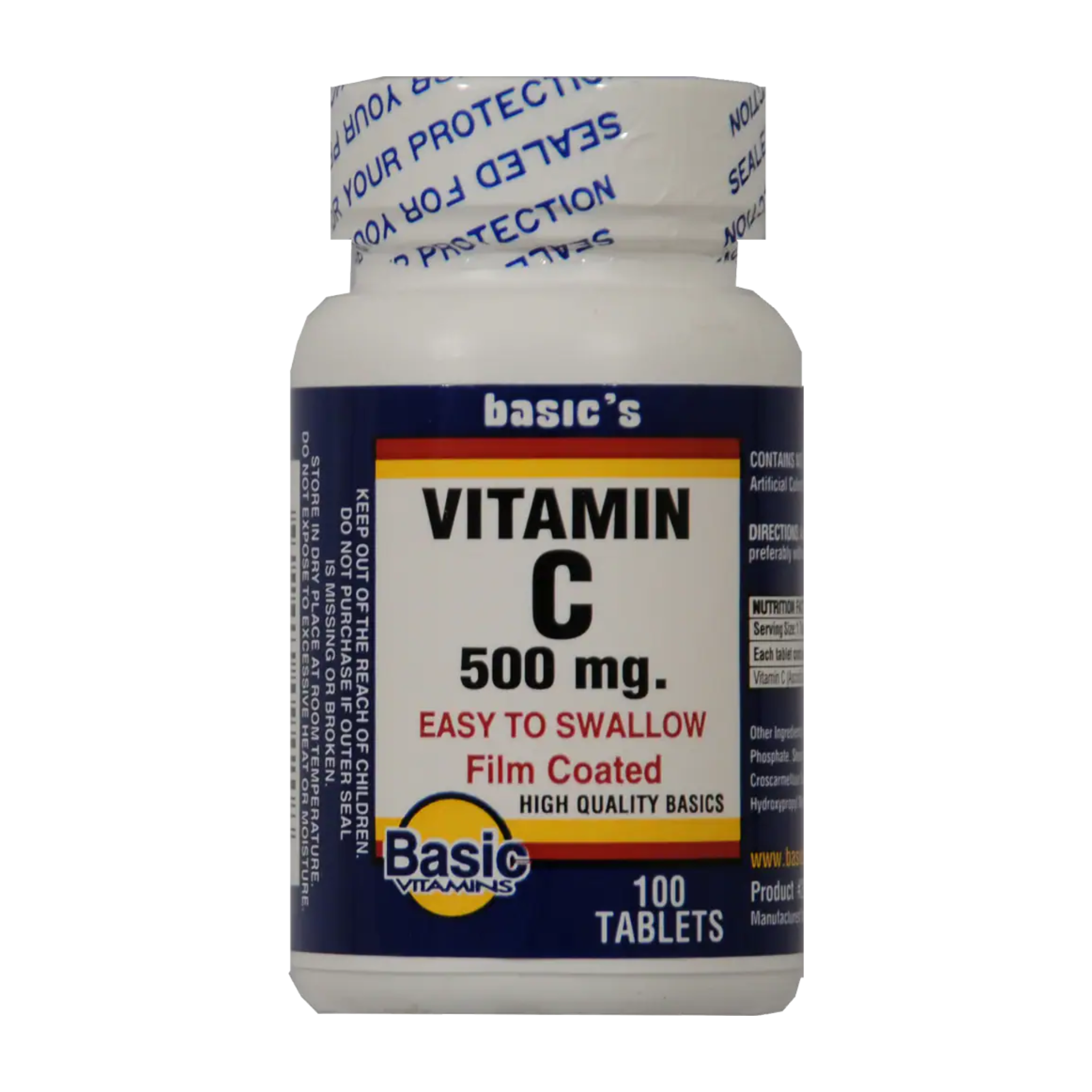 Basic, Vitamin C 500mg Tablets, Immune Support and Antioxidant Protection, 100 Tablets