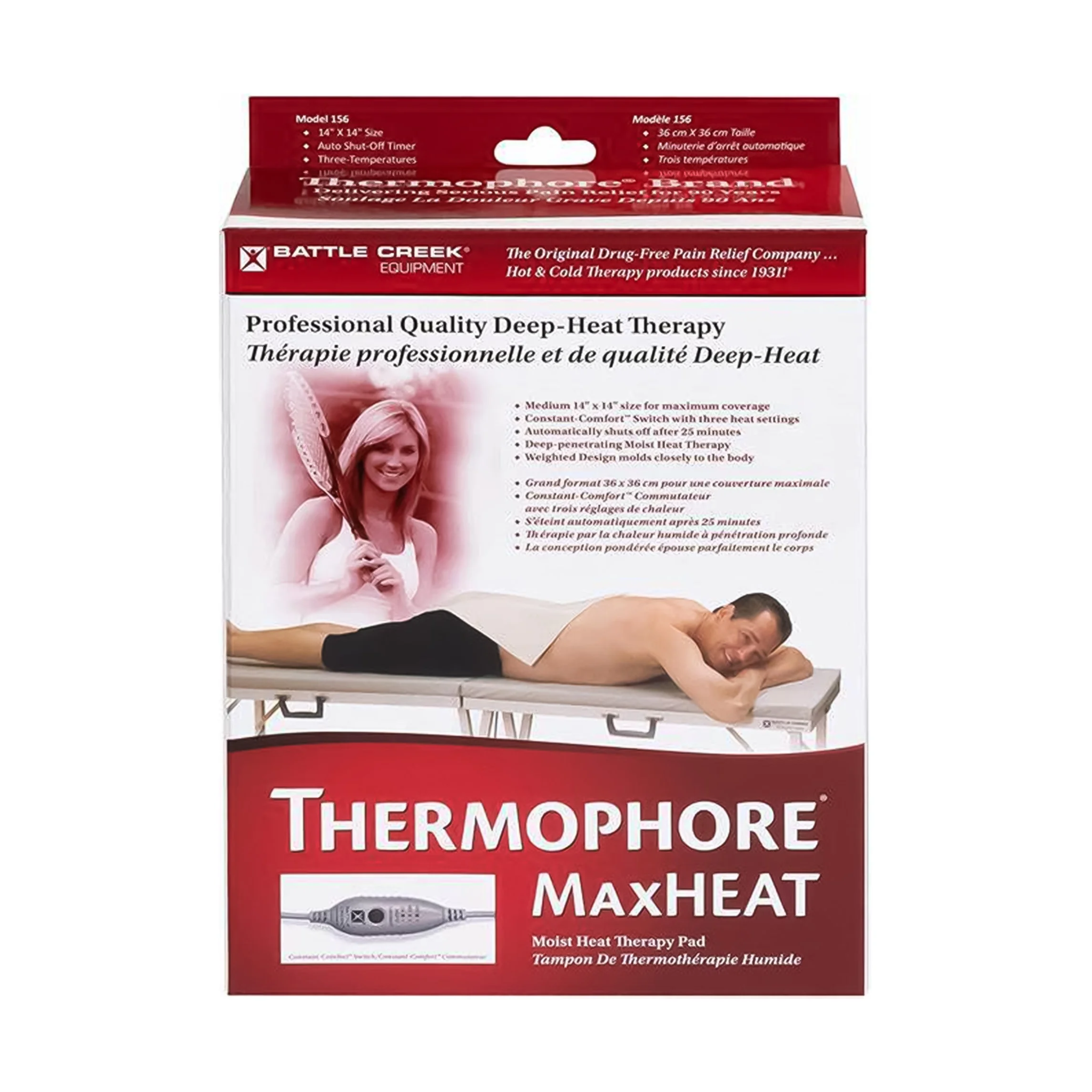 Battle Creek, Thermophore MaxHeat Heating Pad, Medium 14" x 14", Intense Moist Heat Therapy for Pain Relief