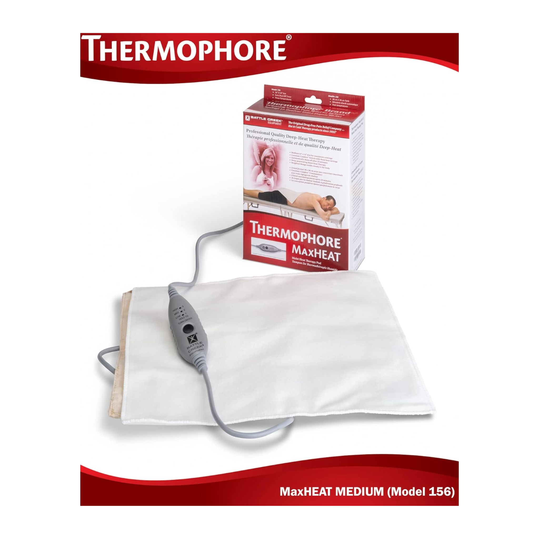 Battle Creek, Thermophore MaxHeat Heating Pad, Medium 14" x 14", Intense Moist Heat Therapy for Pain Relief