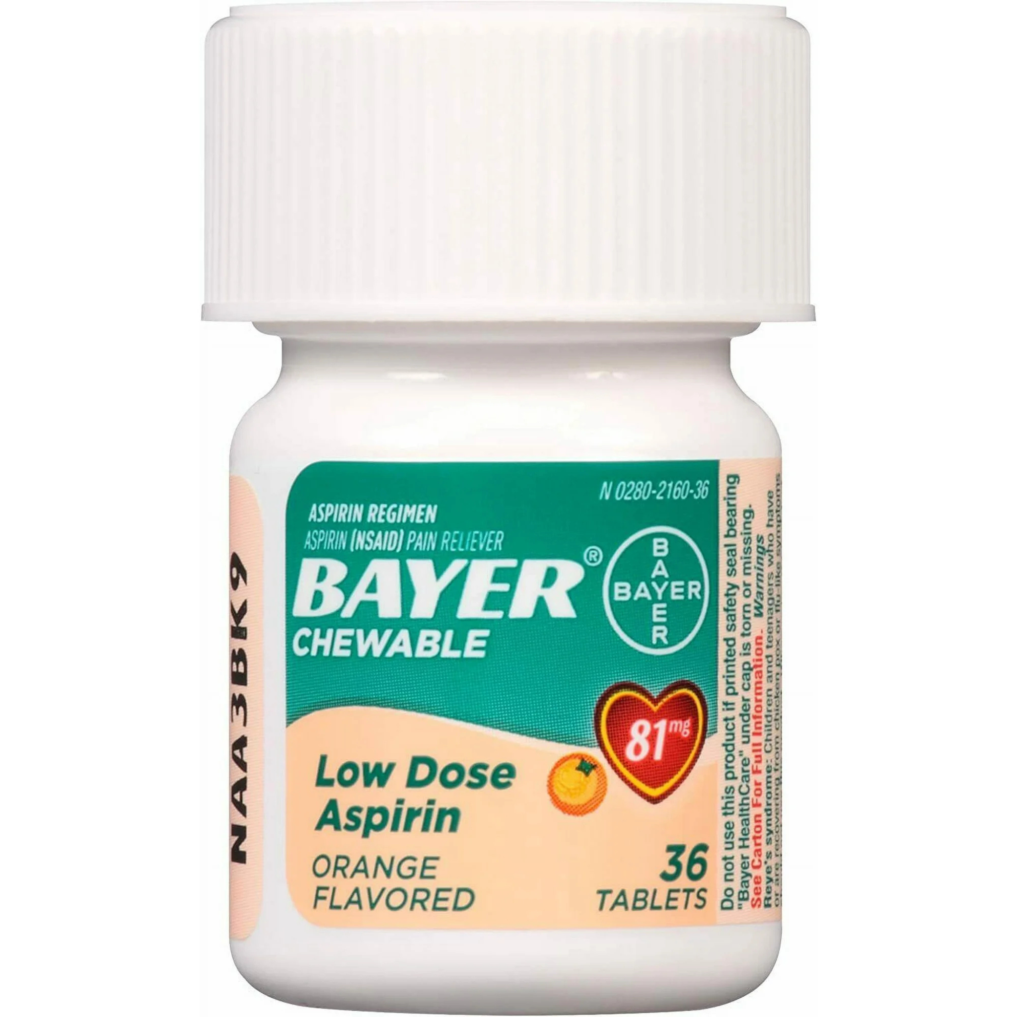 Bayer Chewable Low Dose Aspirin, 81 mg Tablets, Orange 36 each