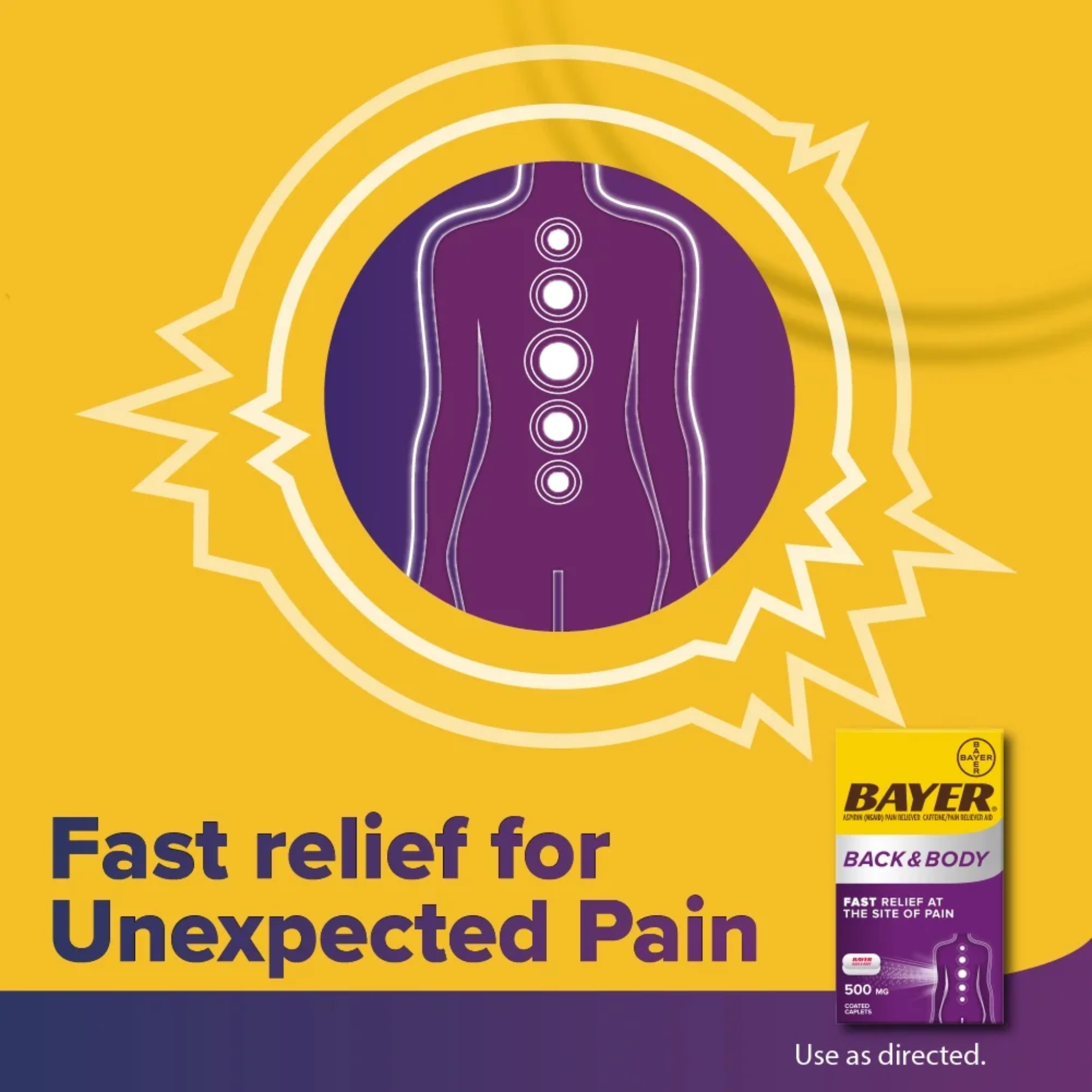 Bayer, Back and Body Extra Strength Aspirin 500mg with 32.5mg Caffeine, Powerful Pain Reliever for Back and Body Pain Relief, 100 Coated Tablets