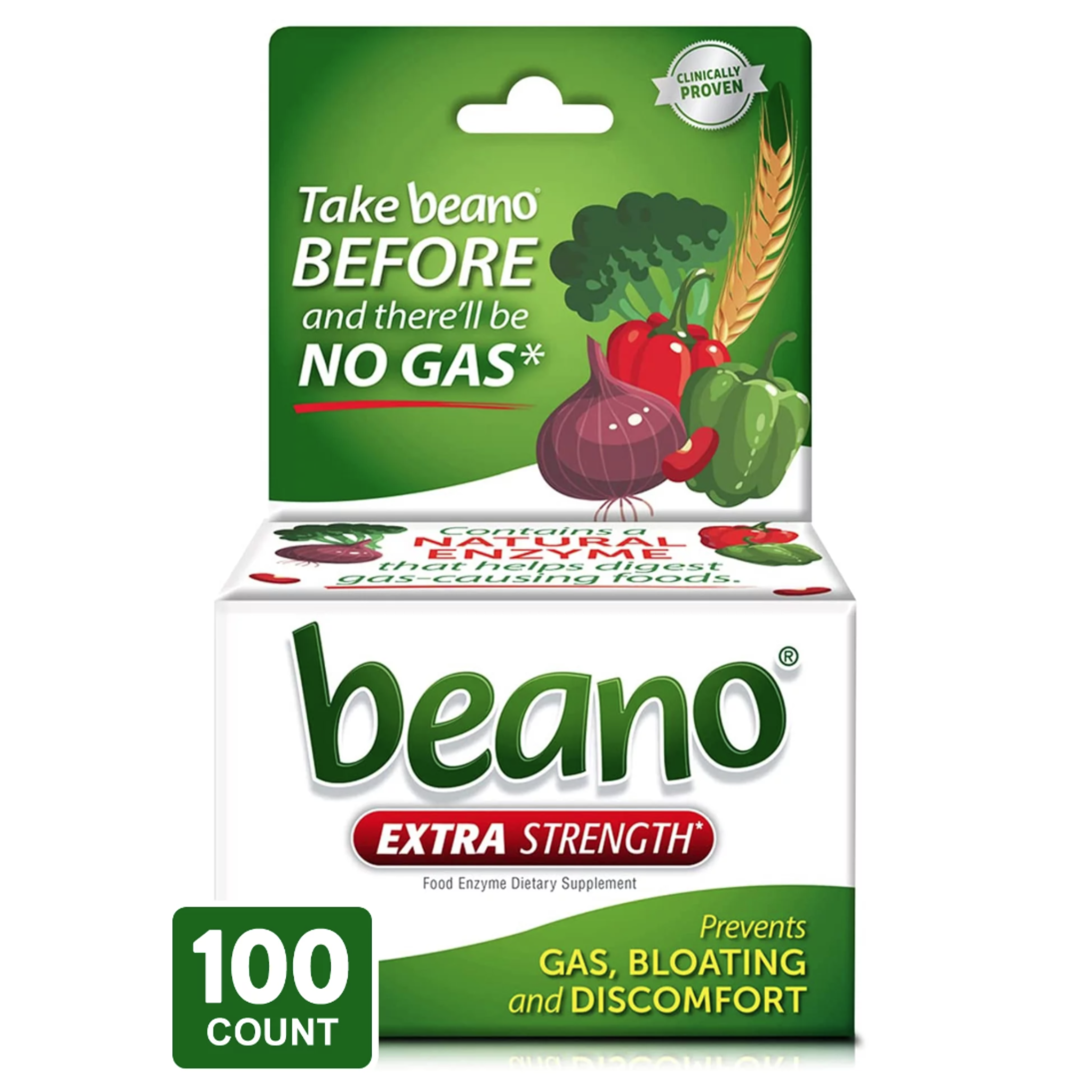 Beano Extra Strength, Gas Prevention & Digestive Enzyme Supplement, Gas Relief Tablets, 100 Count