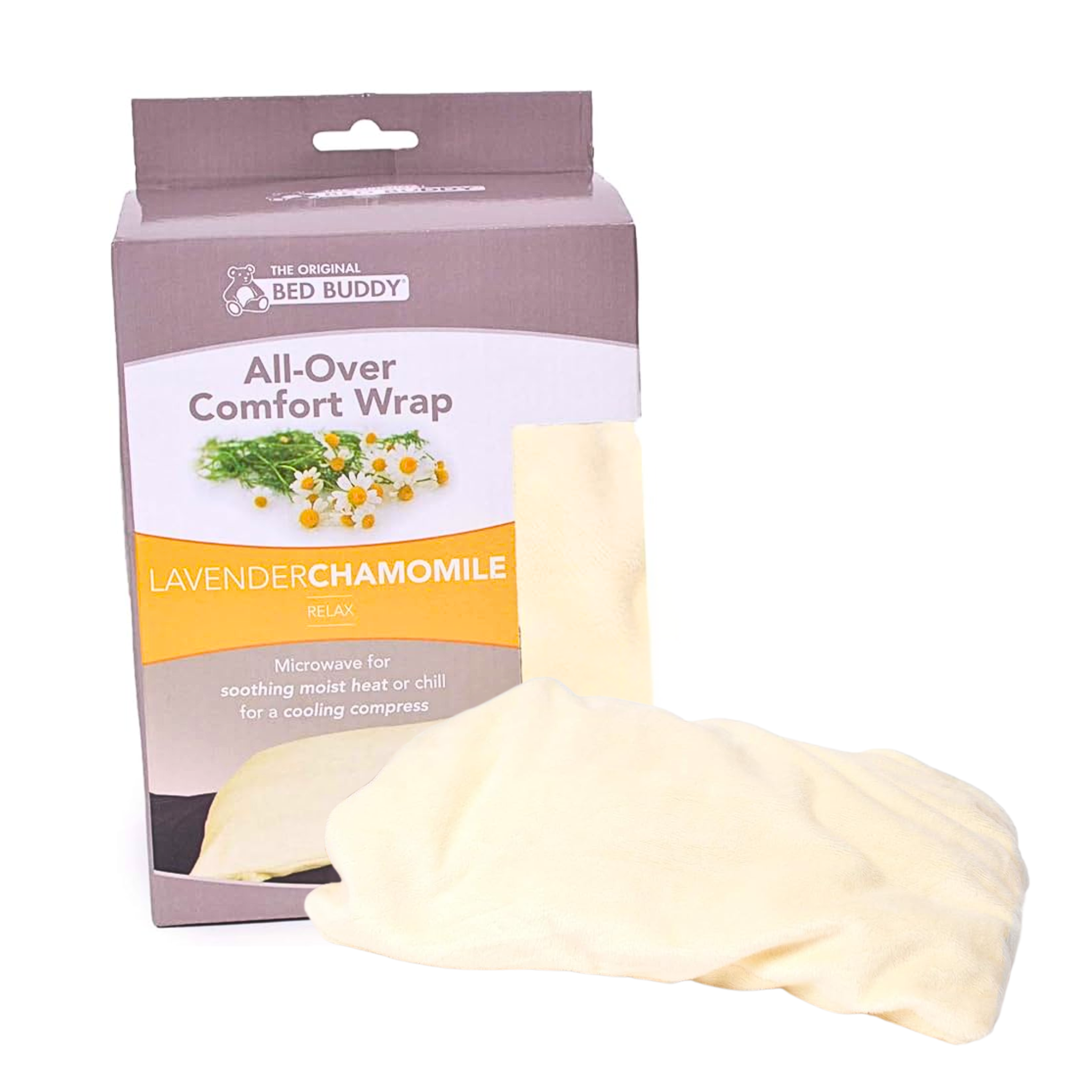 Bed Buddy, Microwaveable Heating Pad, Lavender & Chamomile Scented for Back & Neck Pain Relief, White