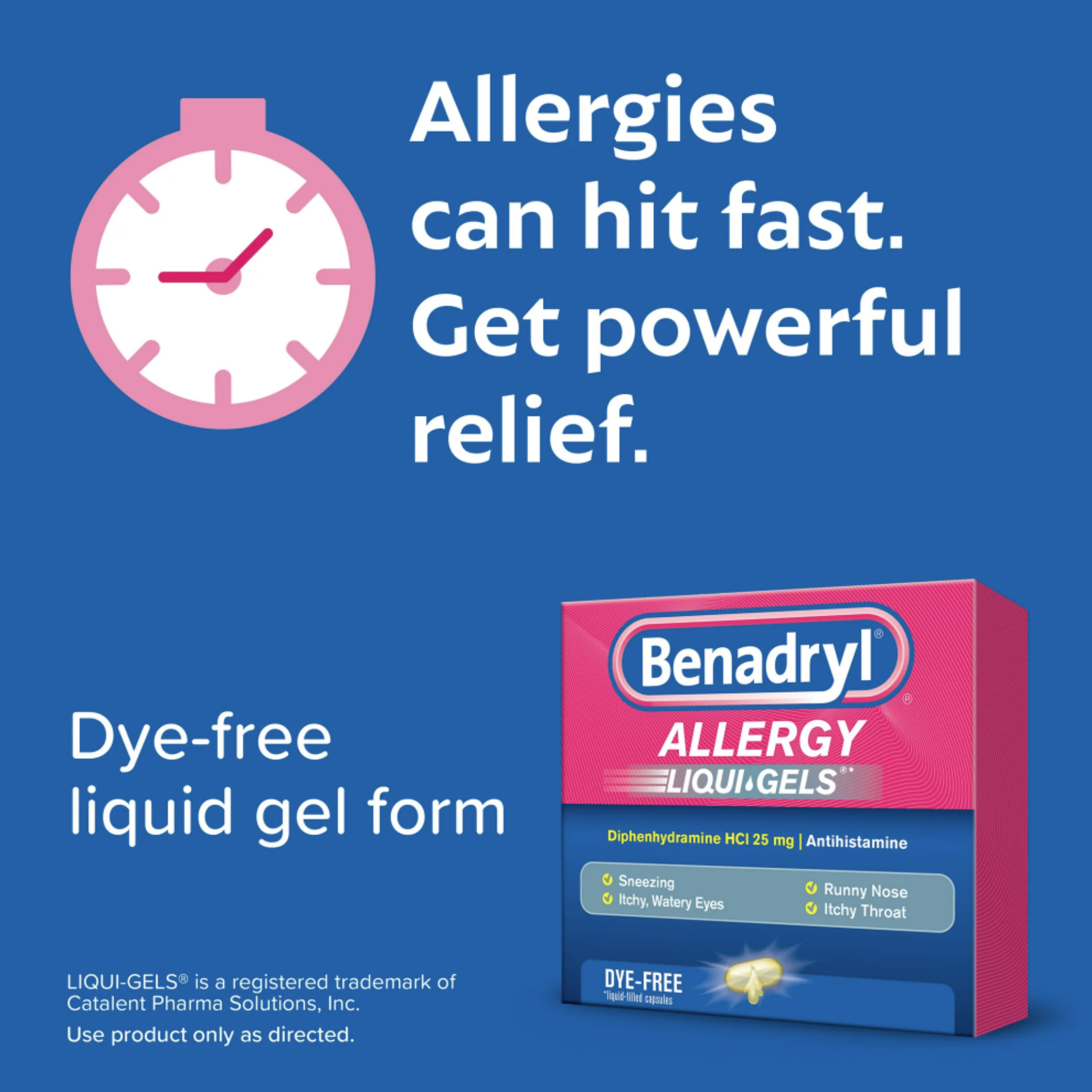 Benadryl Liqui-Gels Antihistamine Allergy Medicine, Dye Free, 24 Ct
