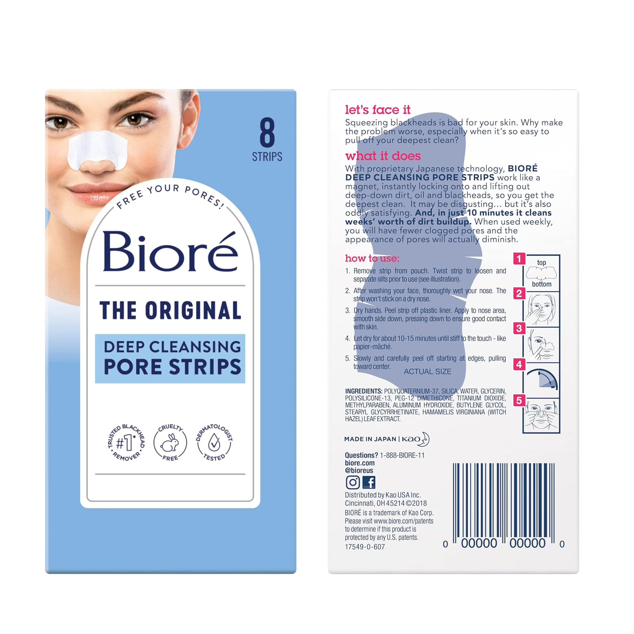 Bioré, Deep Cleansing Pore Strips, Blackhead Remover Strips, 8 Ct