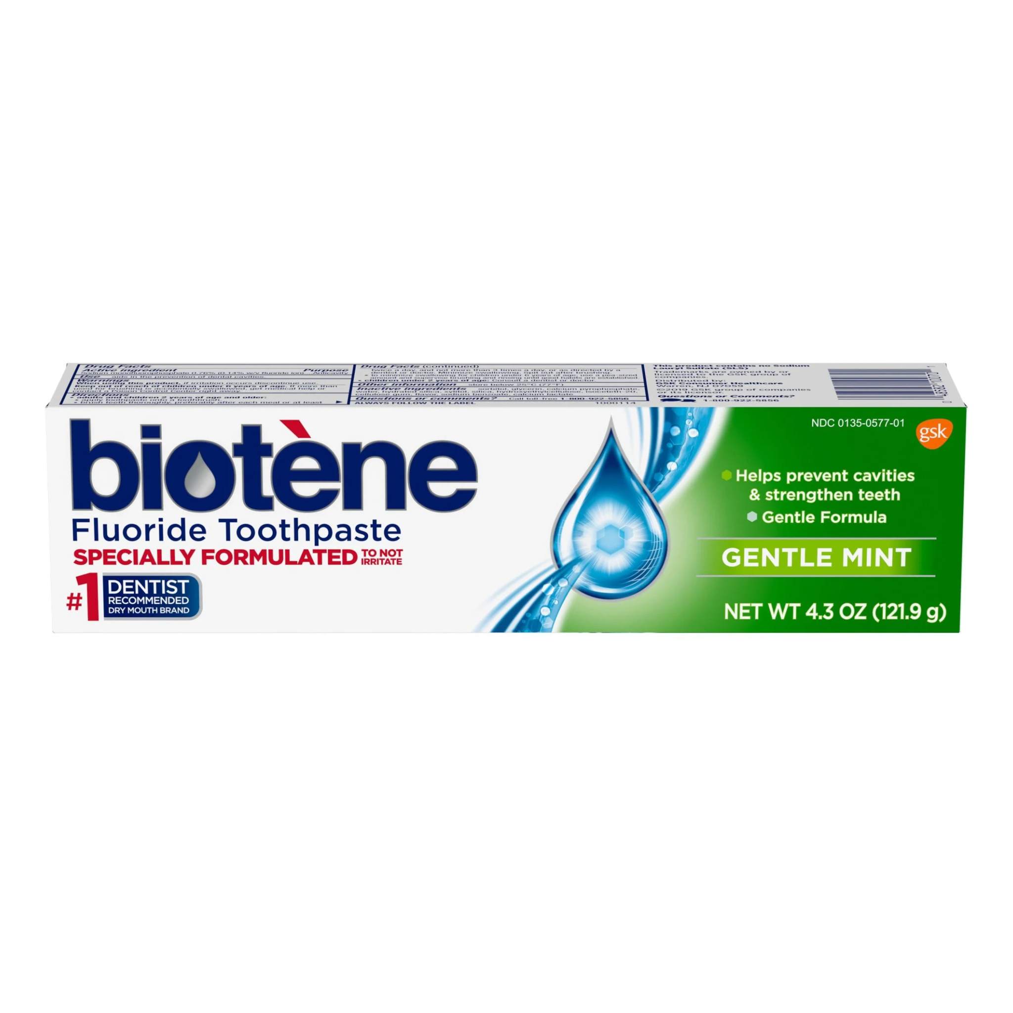 Biotene, Gentle Formula Fluoride Toothpaste for Cavity Prevention, Gentle Mint Flavor, 4.3 oz