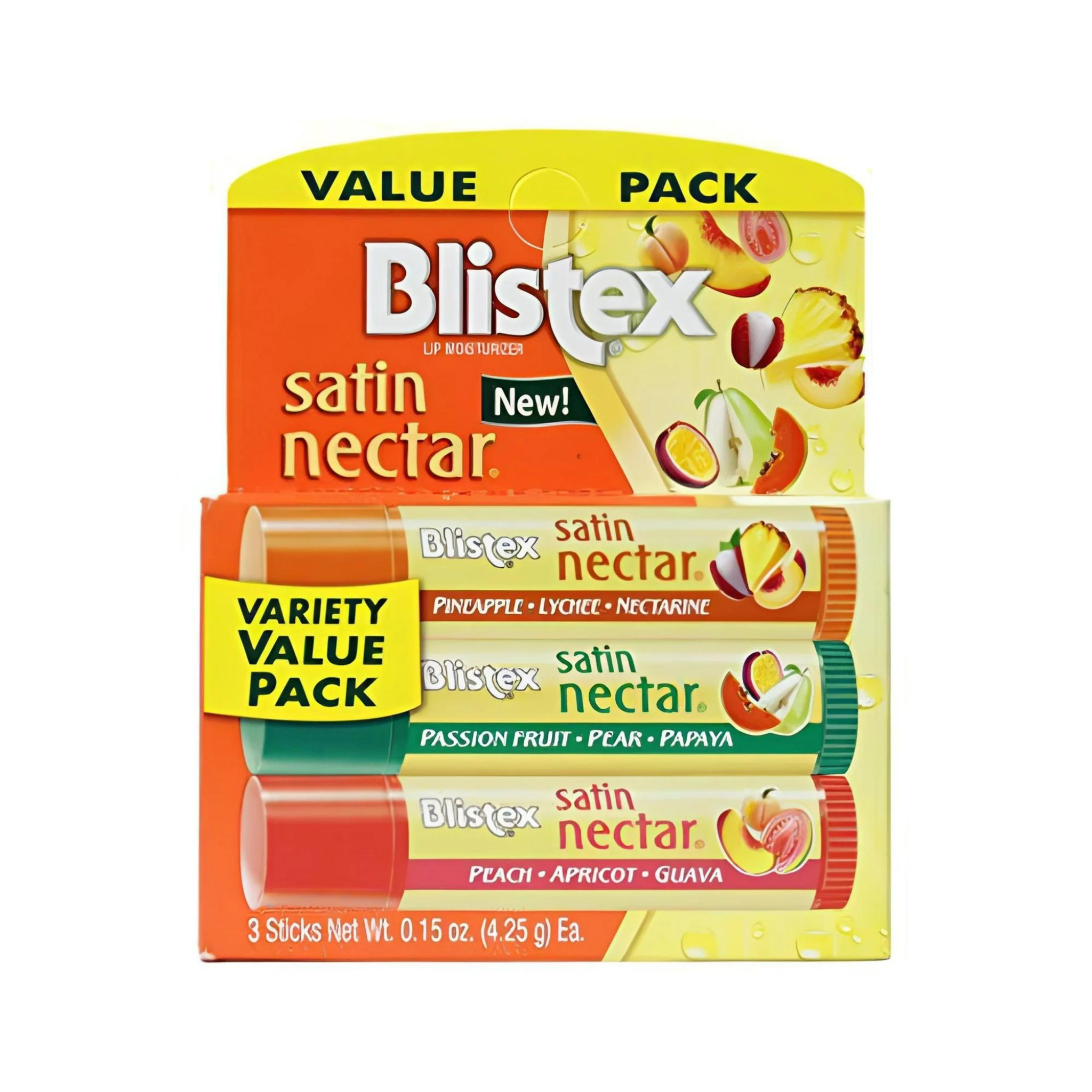 Blistex Satin Nectars Lip Balm with Fruit Extracts & Vitamin E, 3 Pk