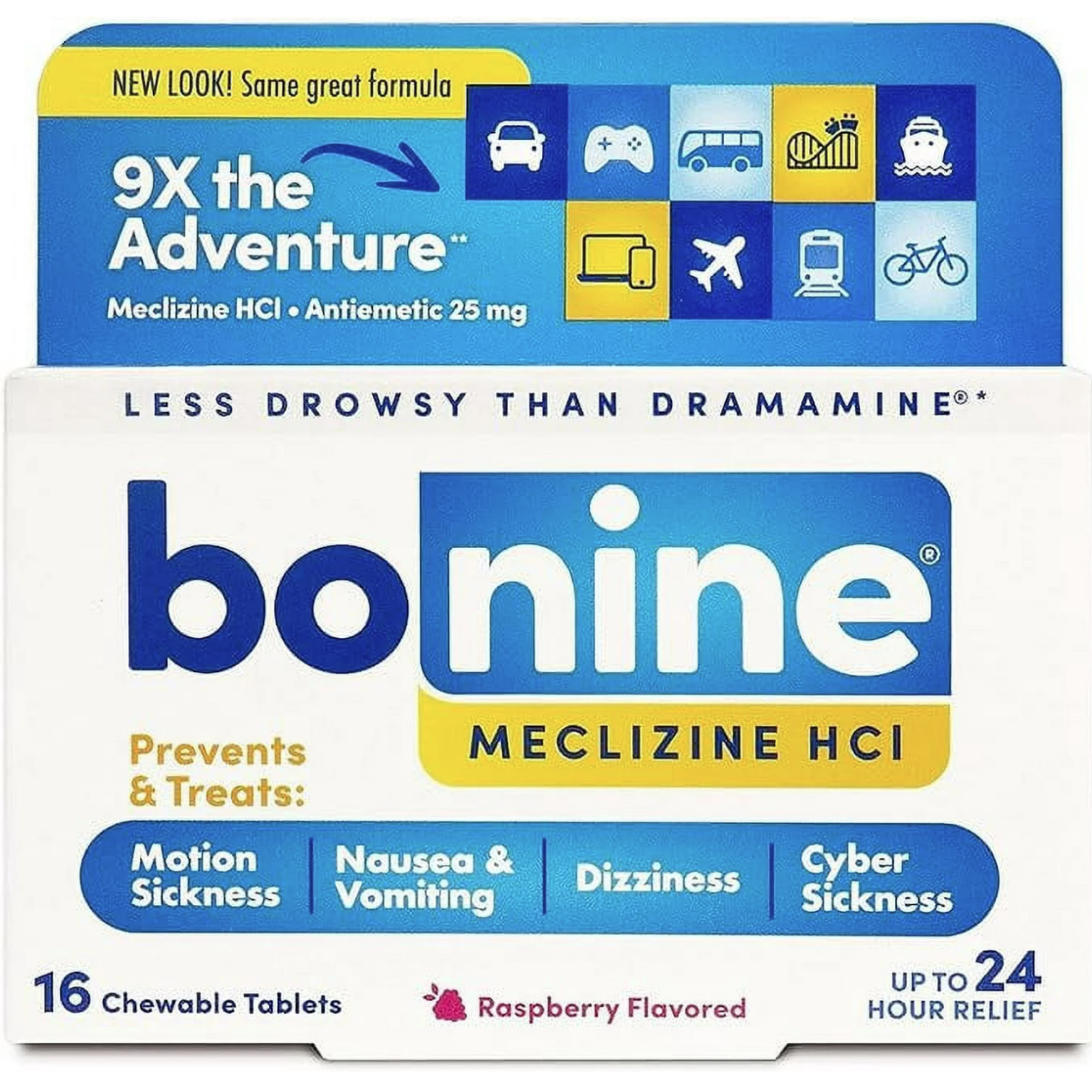 Bonine Motion Sickness Protection, Chewable Tablets, Raspberry - 16 each