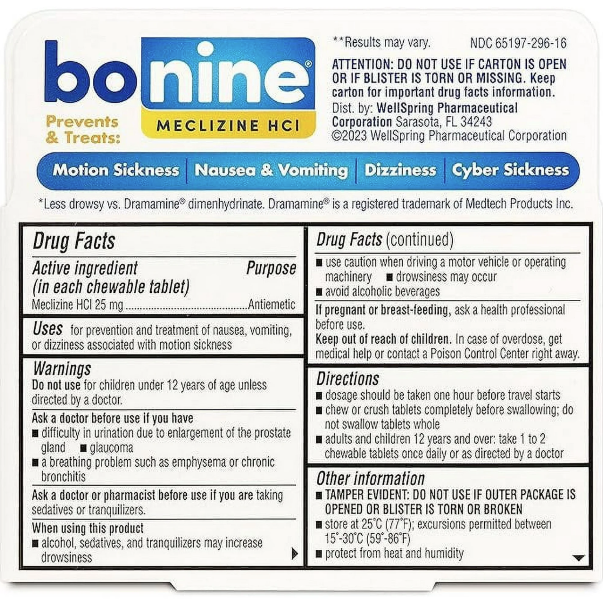 Bonine Motion Sickness Protection, Chewable Tablets, Raspberry - 16 each