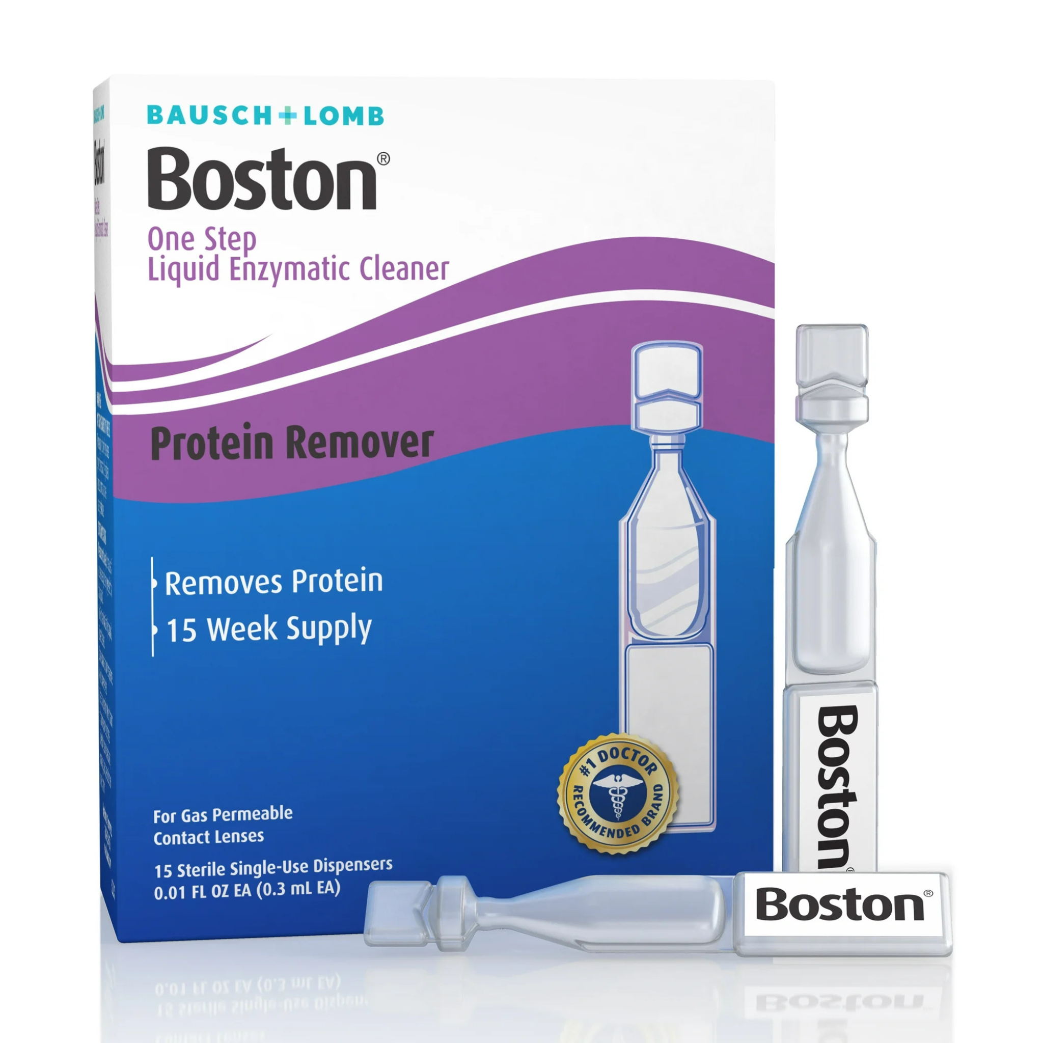 Boston One Step Liquid Enzymatic Cleaner – from Bausch + Lomb, 15 Sterile Single-Use Dispensers