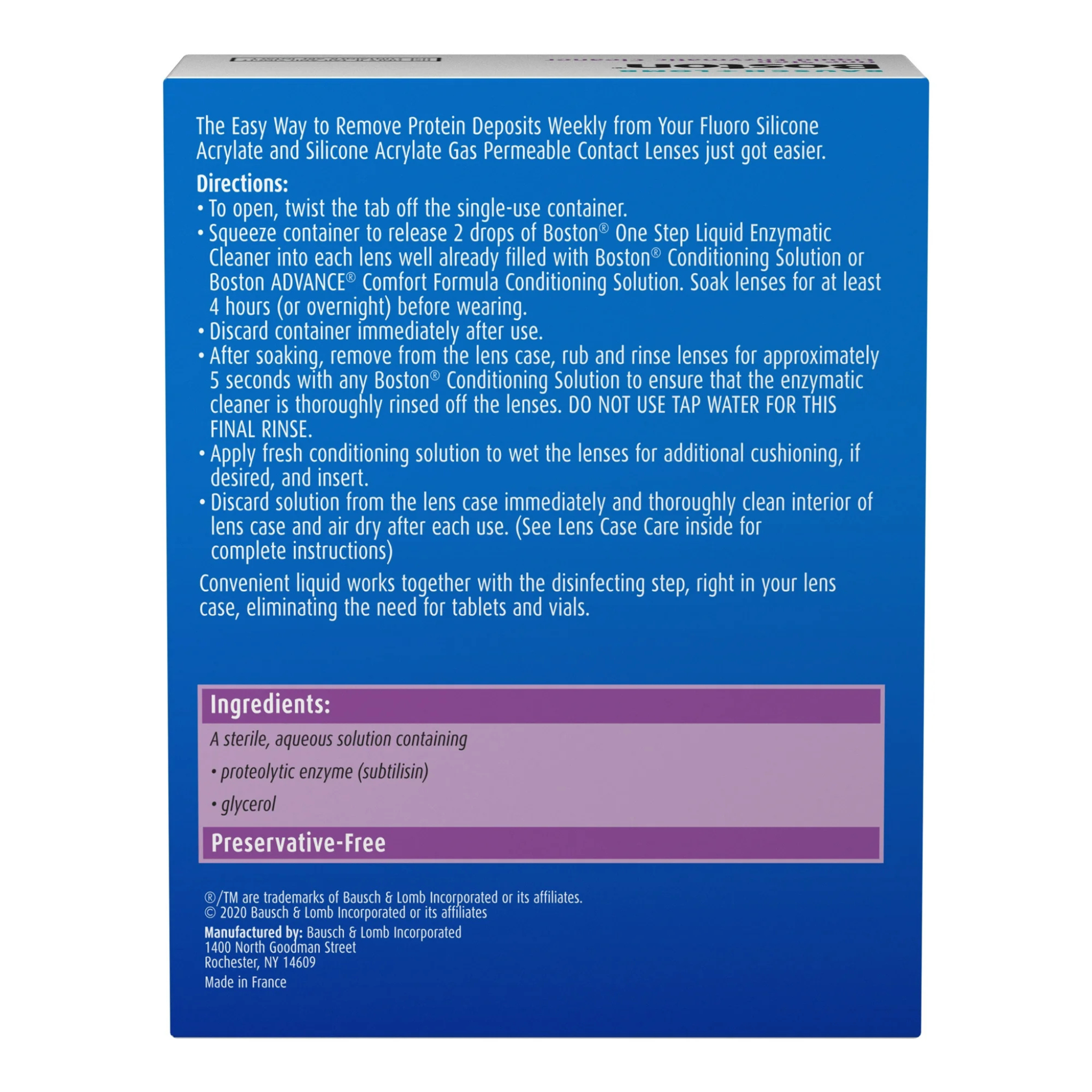 Boston One Step Liquid Enzymatic Cleaner – from Bausch + Lomb, 15 Sterile Single-Use Dispensers