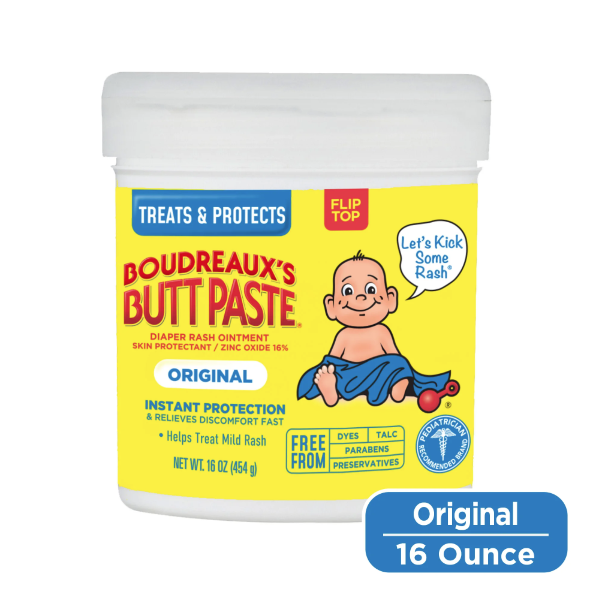 Boudreaux's Butt Paste Original Diaper Rash Cream, Ointment for Infant, 16 oz Flip-Top Jar