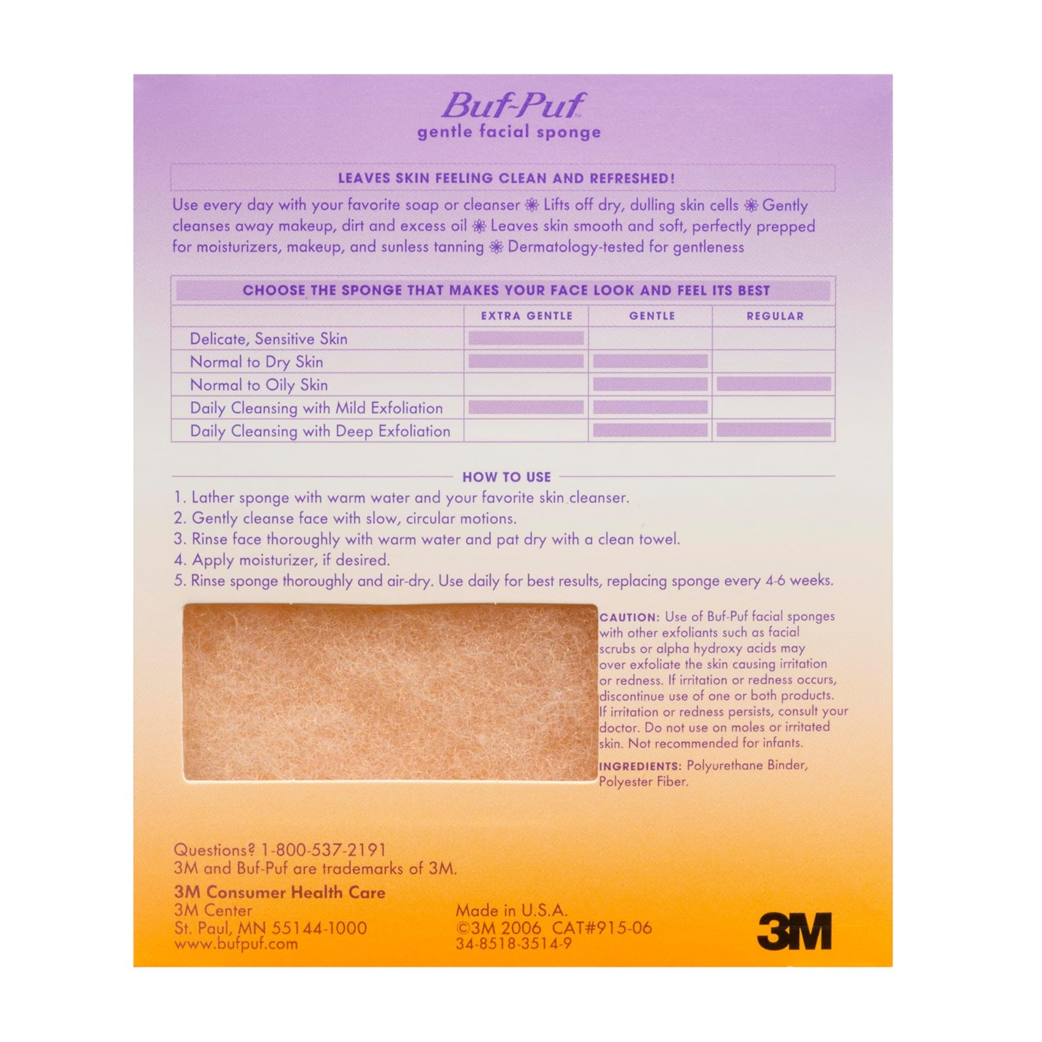 Buf-Puf, Gentle Facial Sponge, Exfoliates & Refines Skin, Double-Sided