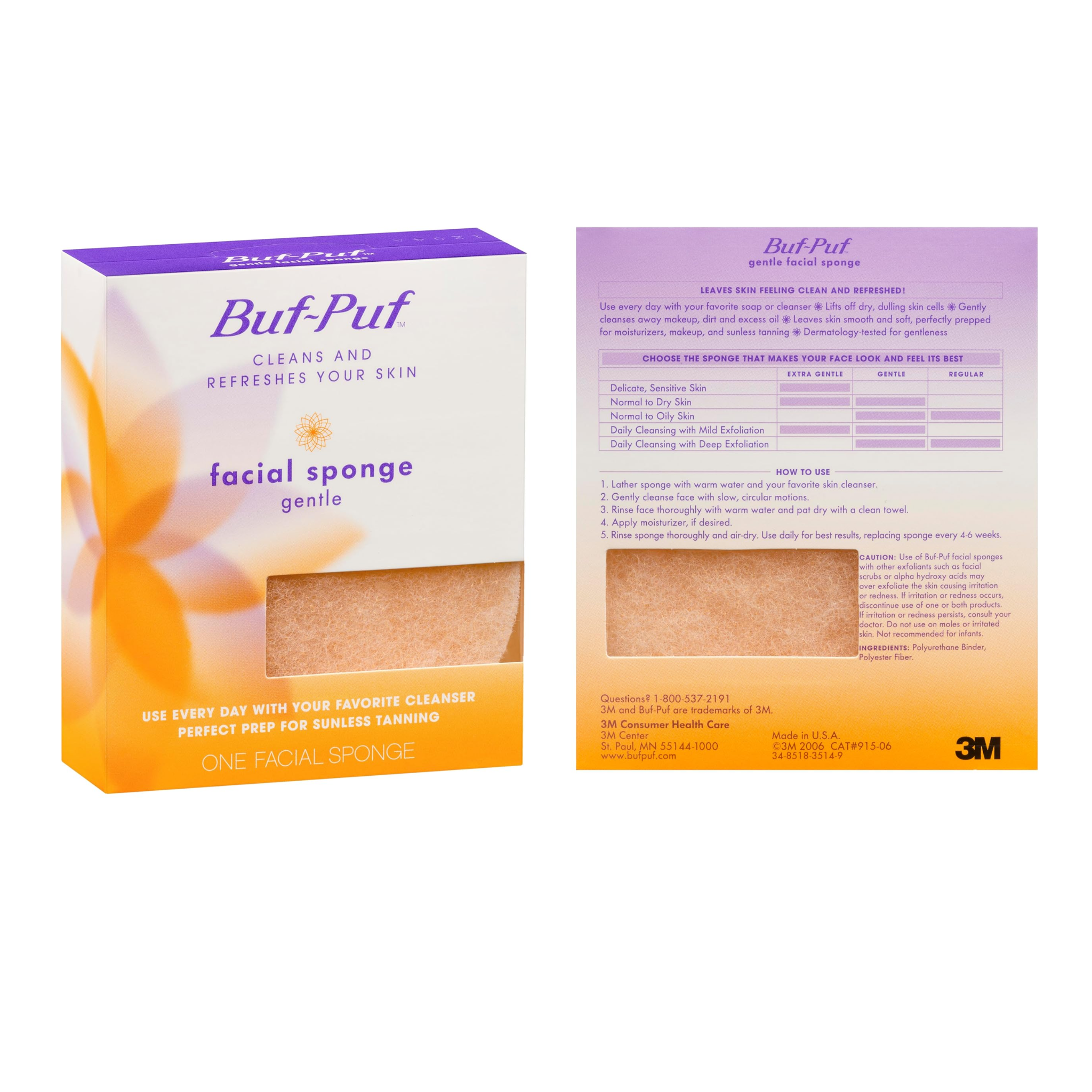Buf-Puf, Gentle Facial Sponge, Exfoliates & Refines Skin, Double-Sided