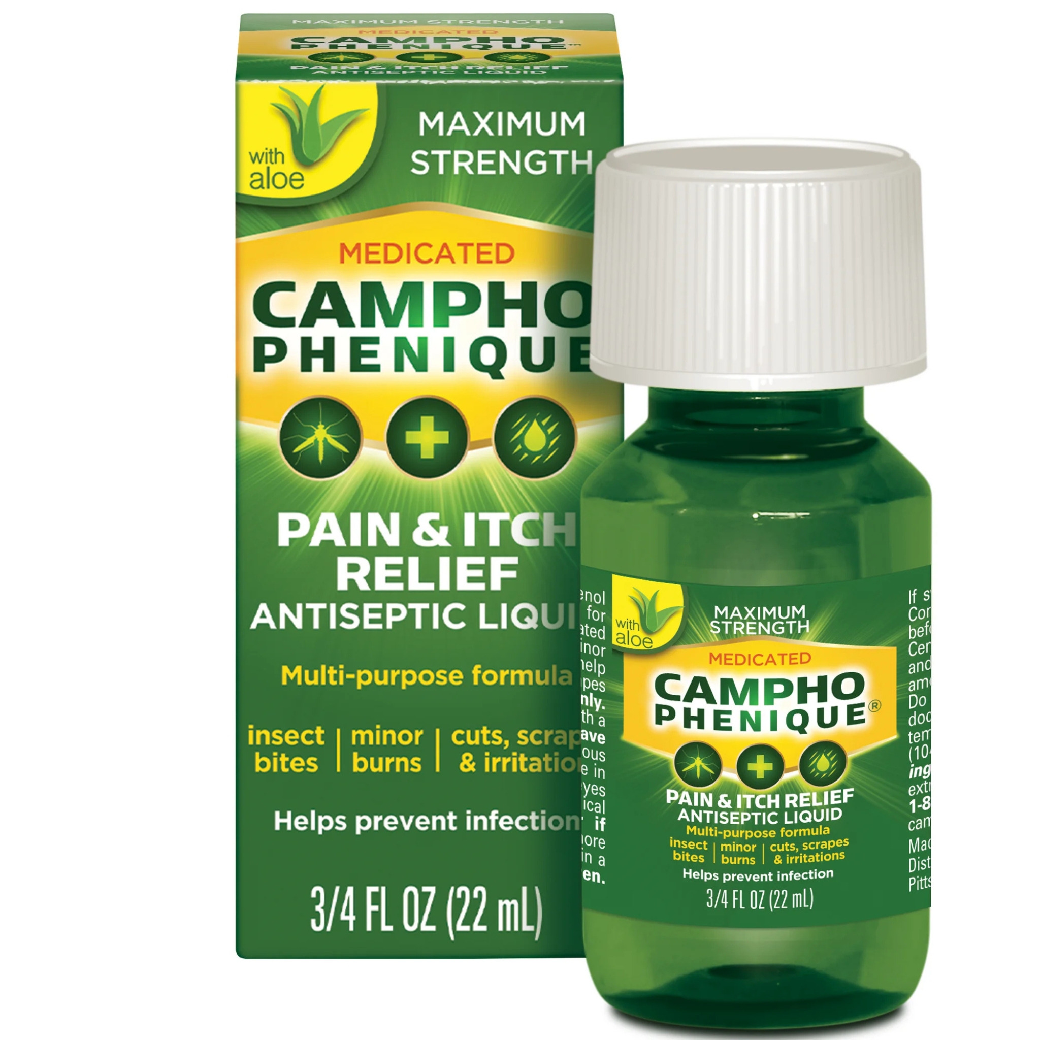Campho Phenique Maximum Strength Antiseptic Liquid, Pain Relief and Anti-Itch Treatment, 0.75oz