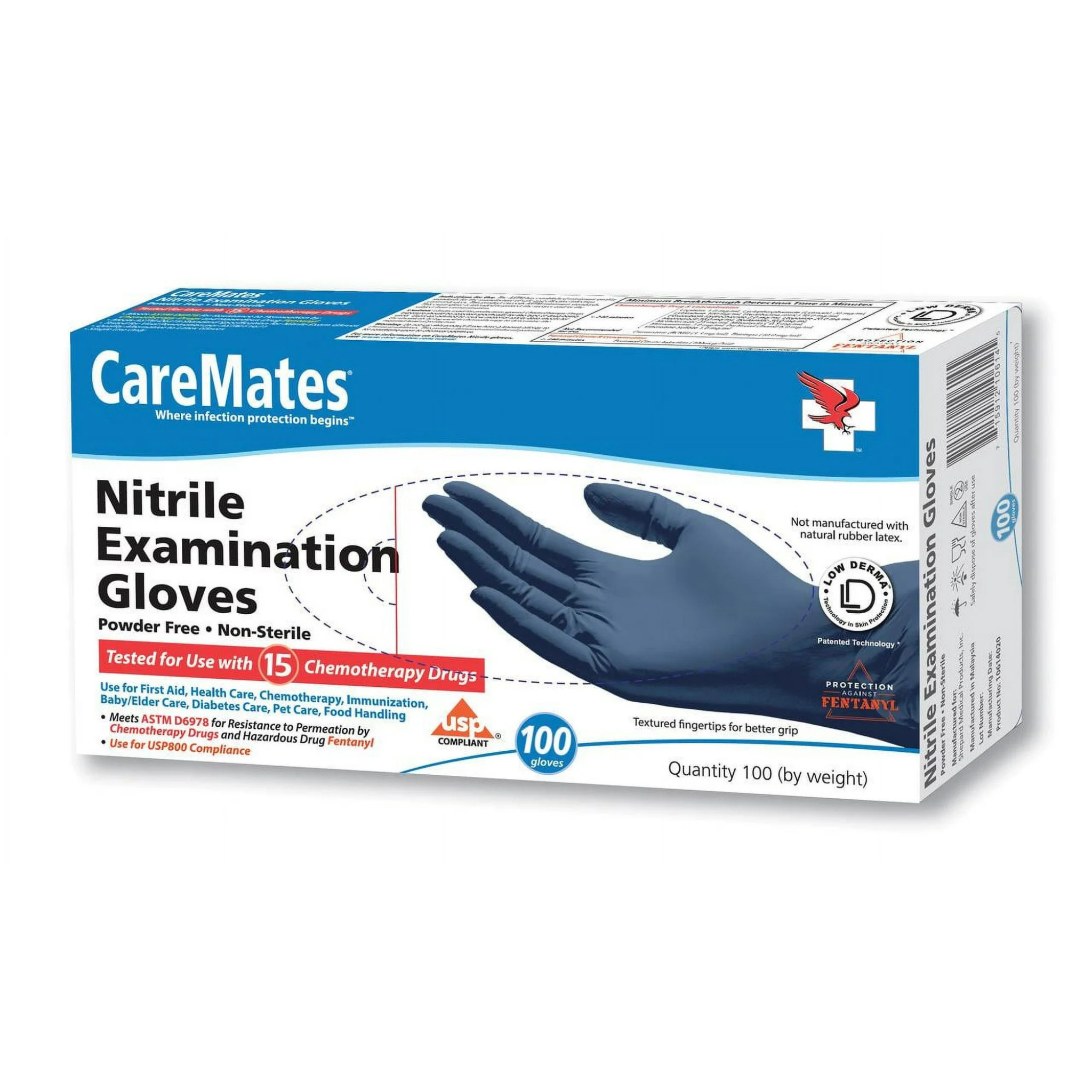 CareMates, Nitrile Disposable Examination Gloves, Powder-Free for Reliable Comfort and Protection, Large, 100 Count - Pharmaful