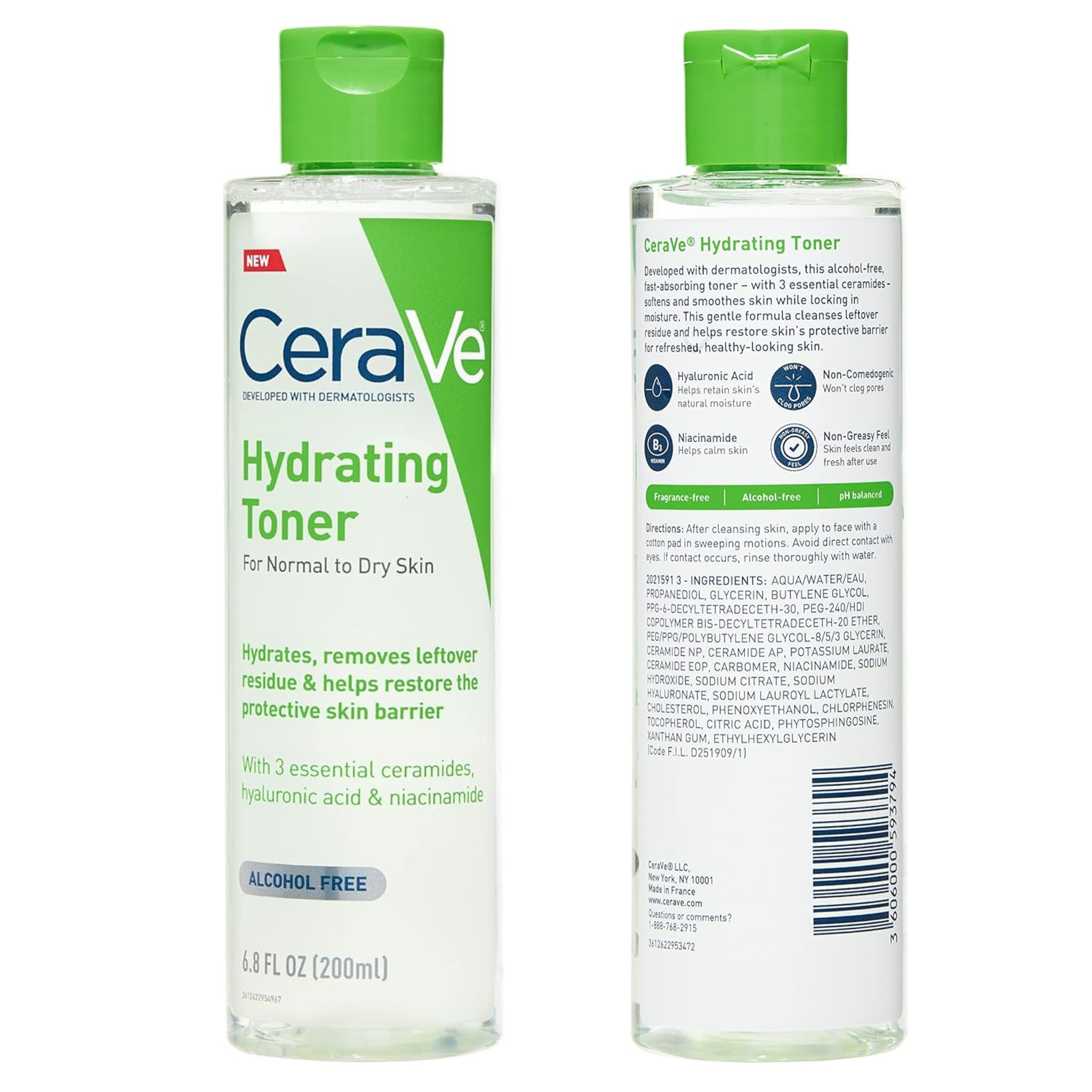 CeraVe, Hydrating Toner, Hyaluronic Acid & Niacinamide, Unscented, 6.8 fl oz