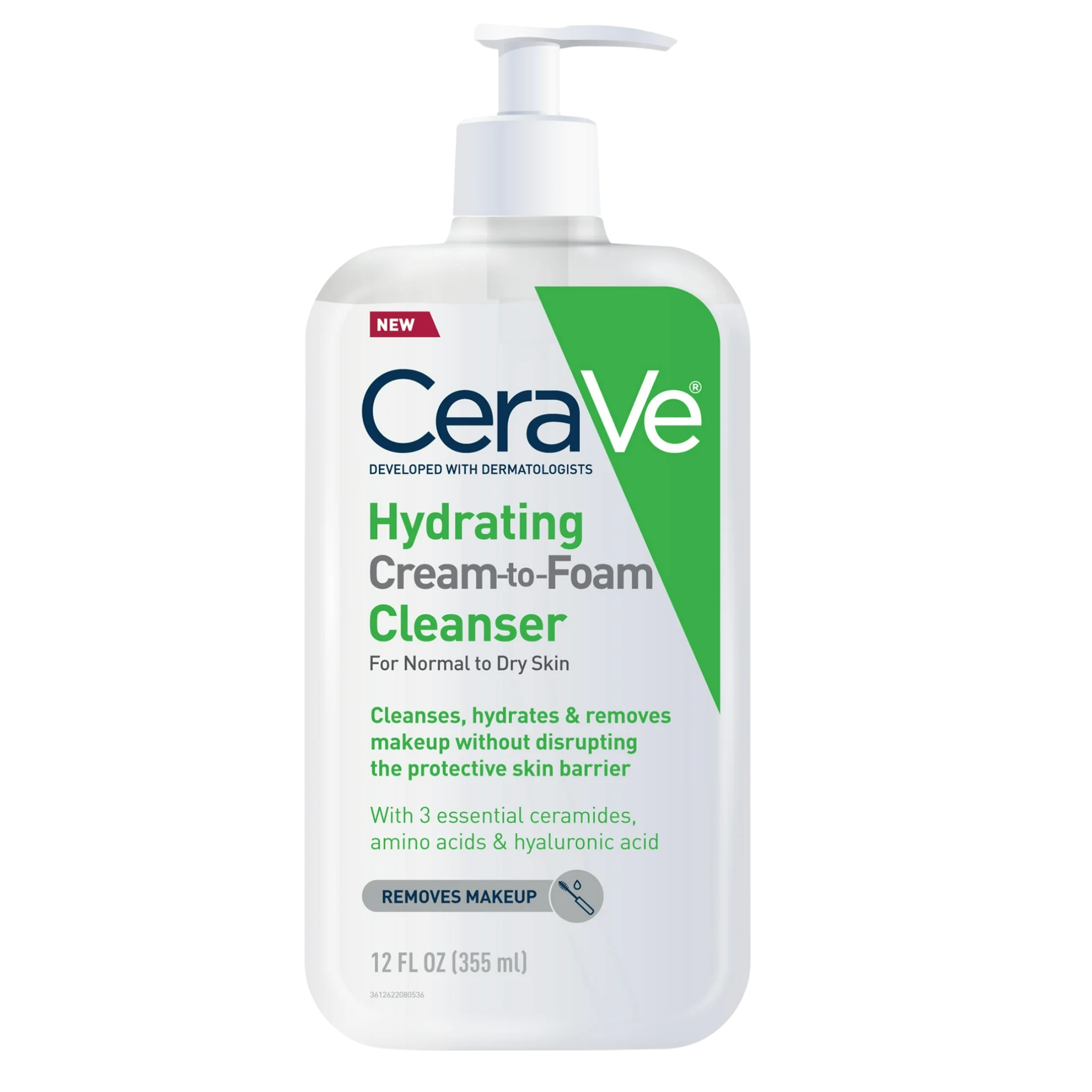 CeraVe, Hydrating Cream-to-Foam Cleanser, Gentle Makeup Removing Face Wash, 12 fl oz