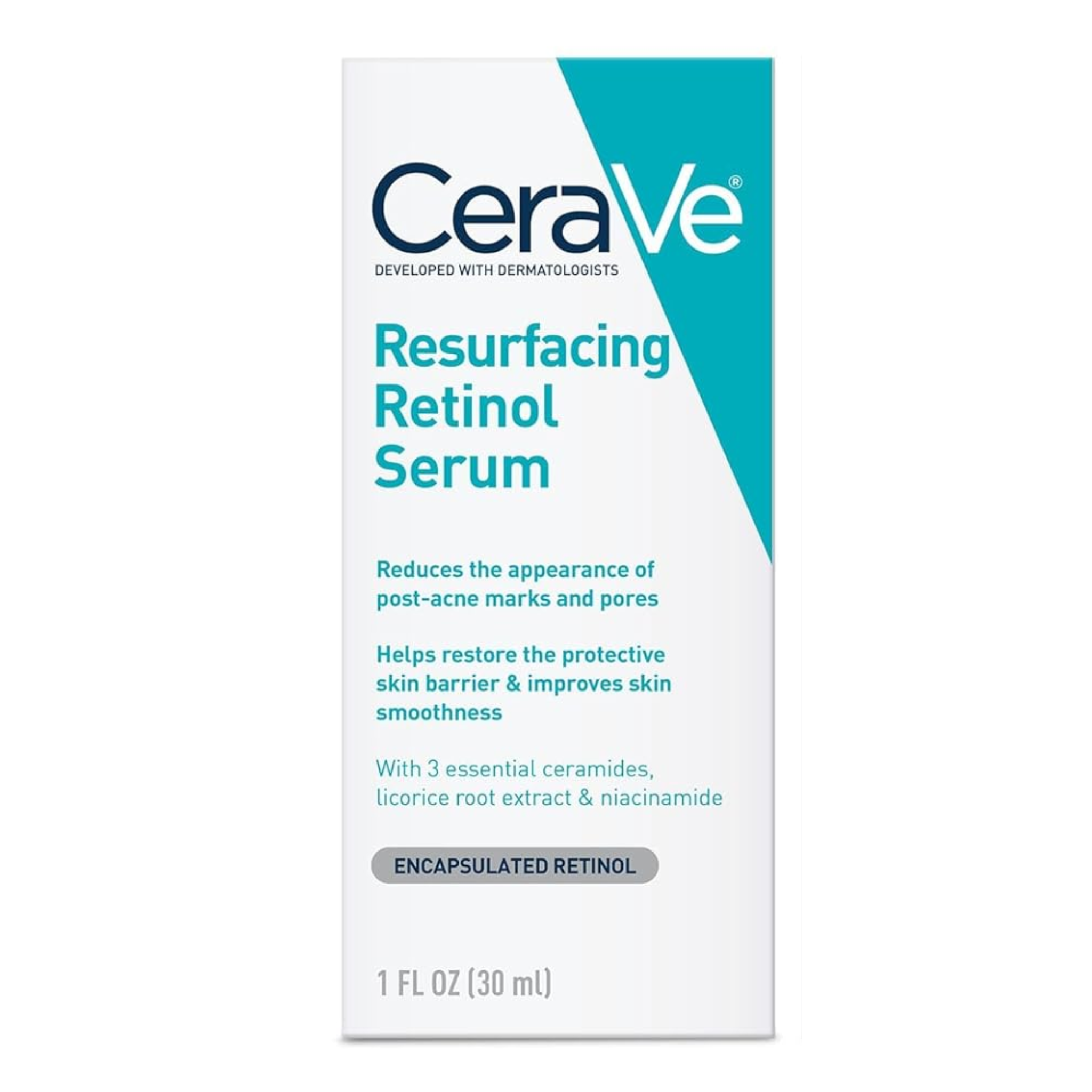 CeraVe, Acne Resurfacing Retinol Face Serum for Acne-Prone Skin, Smooths and Refines Texture, 1 fl oz