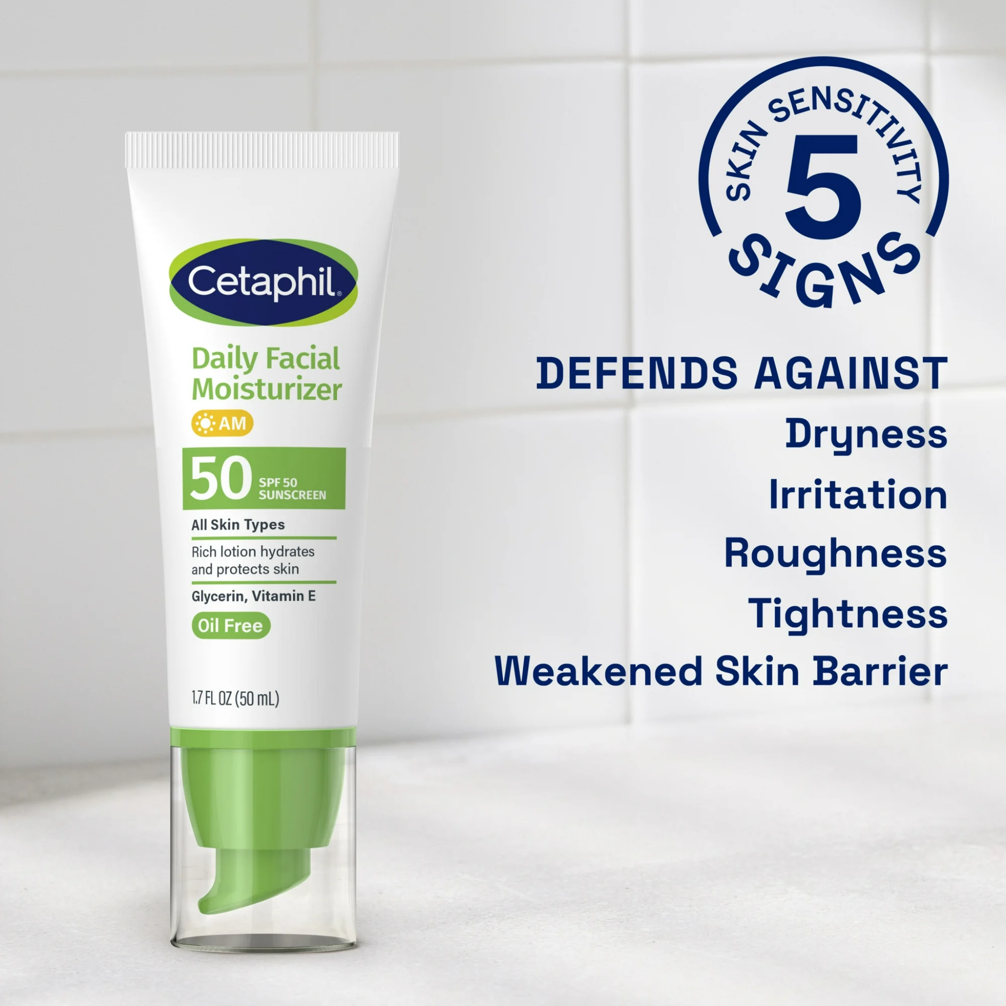 Cetaphil, Daily Facial Moisturizer with Broad Spectrum SPF 50, Hydrating and Lightweight Formula, 1.7 fl oz - Pharmaful