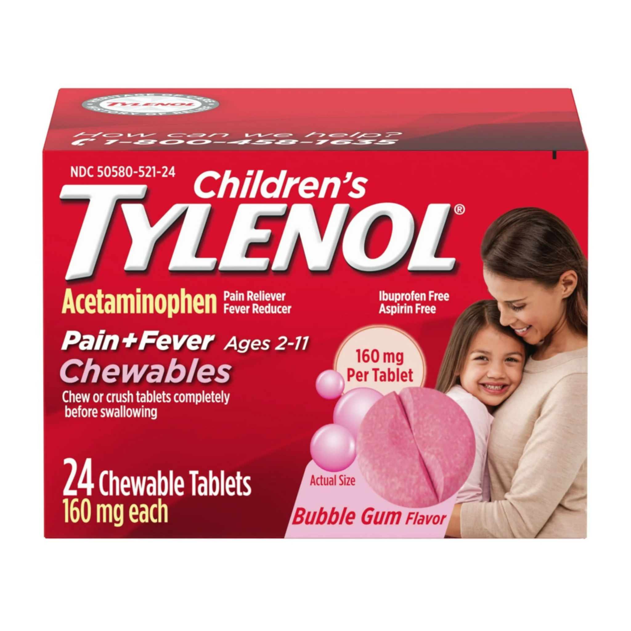 Children's Tylenol Chewables, 160 mg Acetaminophen, Bubble Gum, 24 Ct
