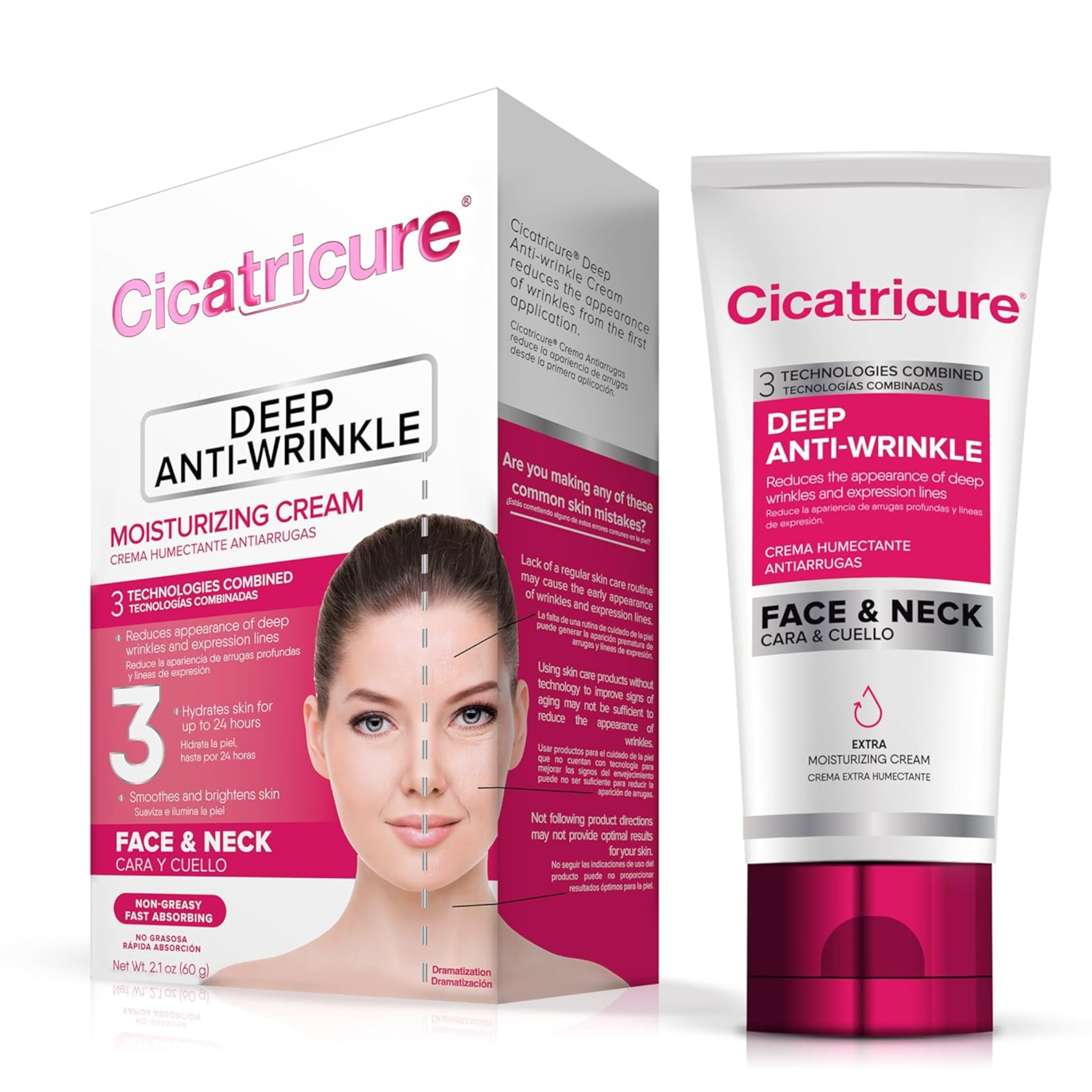 Cicatricure, Anti Wrinkle Face & Neck Cream, 3-in-1 Facial Moisturizer with Retinol, Vitamin E & Q Acetyl 10, Hydrating Anti-Aging Skin Care, 2.1 Ounces